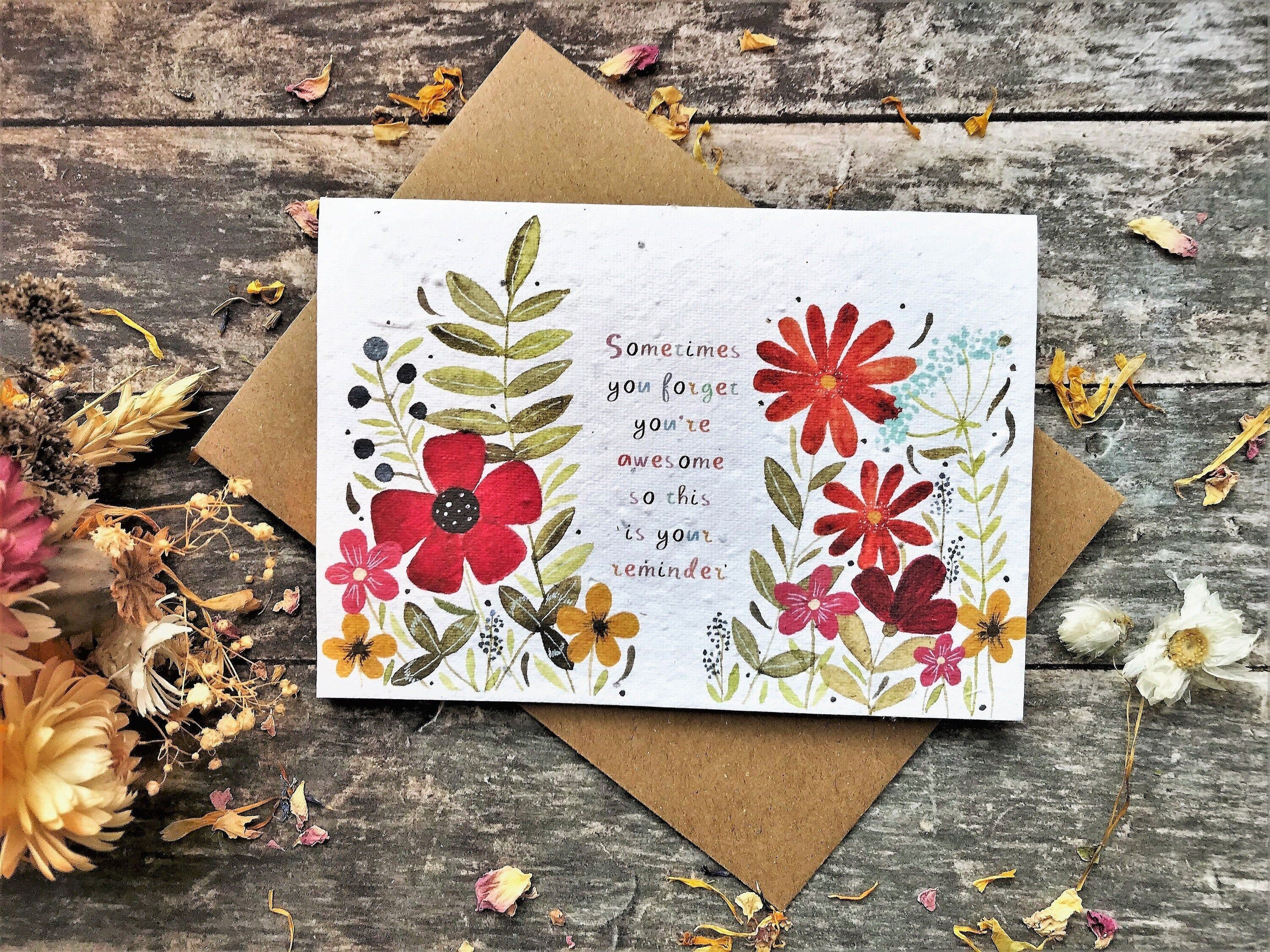 Plantable Seed Paper Greeting Card: Watercolor Flower Design