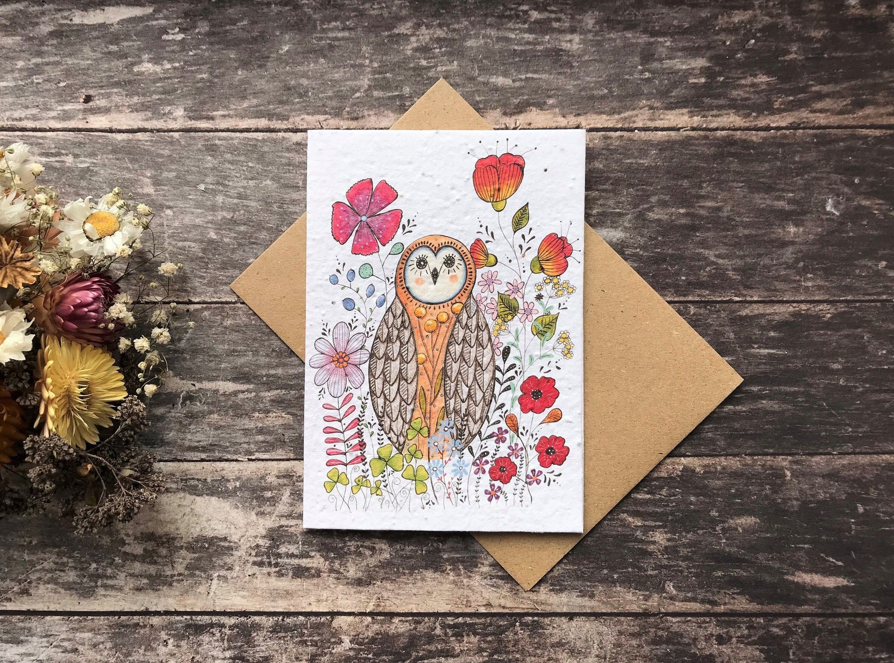 Plantable Seed Paper Owl Birthday Card: Eco-Friendly Flower Card