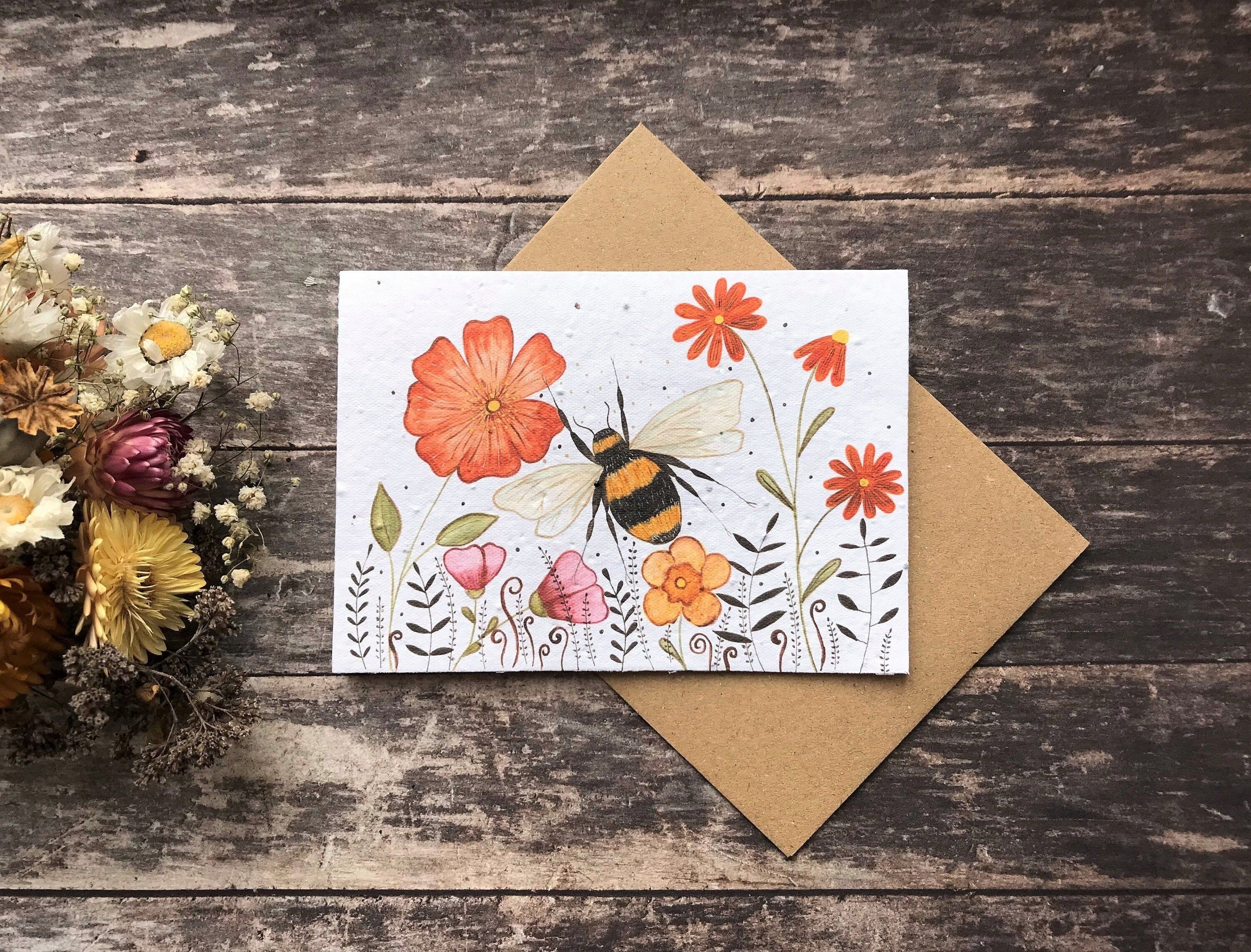 Plantable Seed Paper Birthday Card: Bee & Flower Design