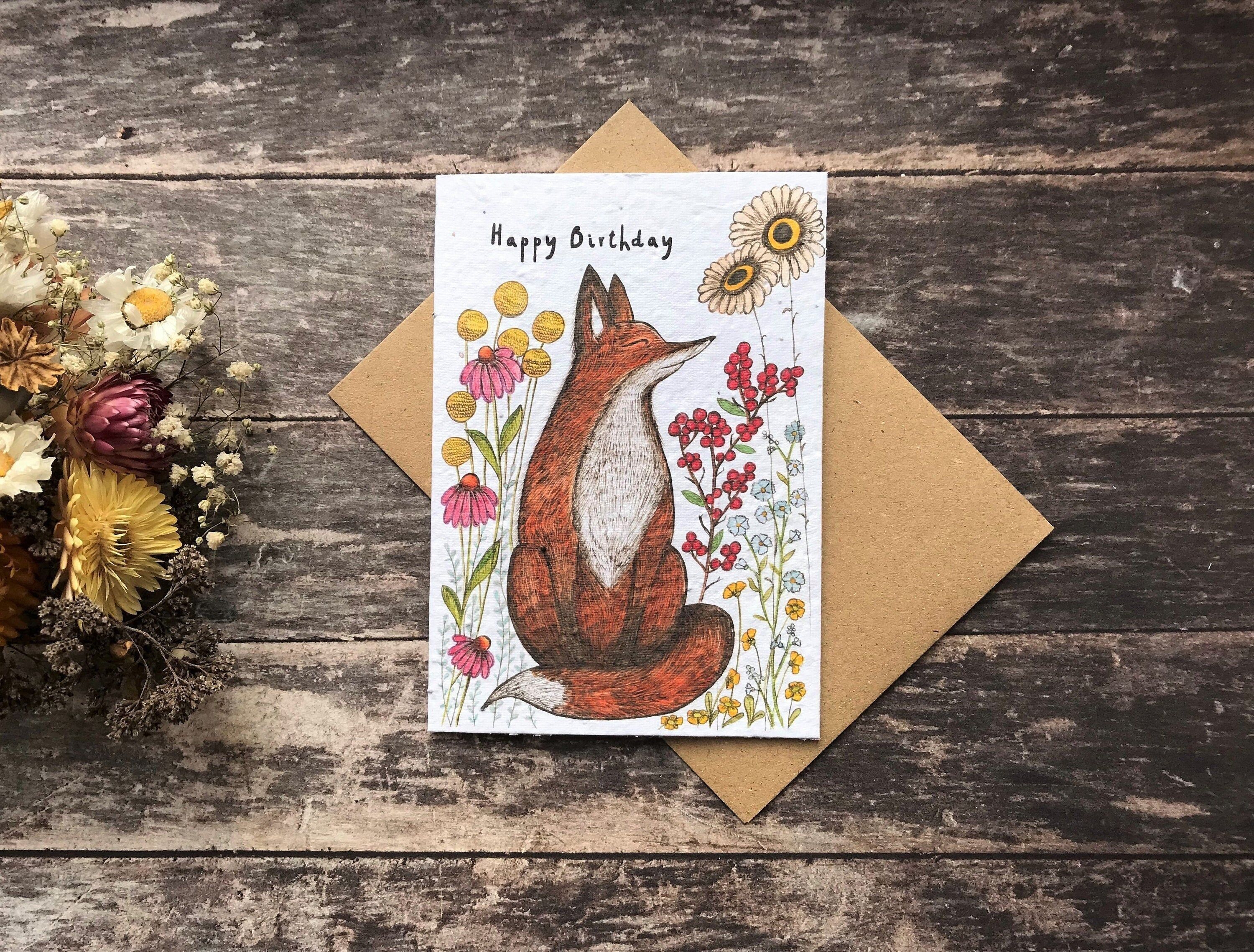Biglietto di auguri di compleanno con semi piantumabili: Fox Woodland Design
