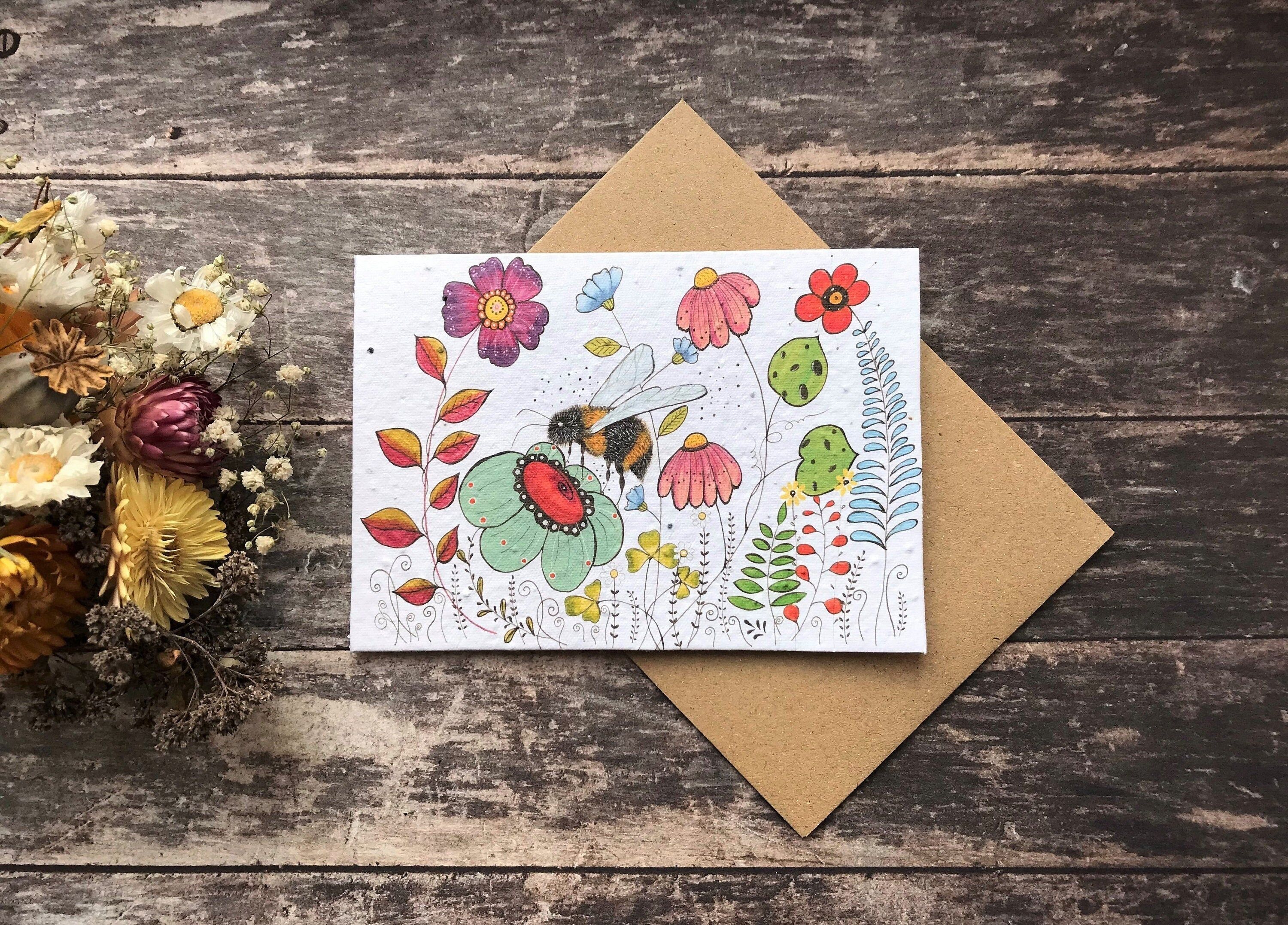 Biglietto di auguri di compleanno a forma di ape piantabile: carta con semi di fiori selvatici