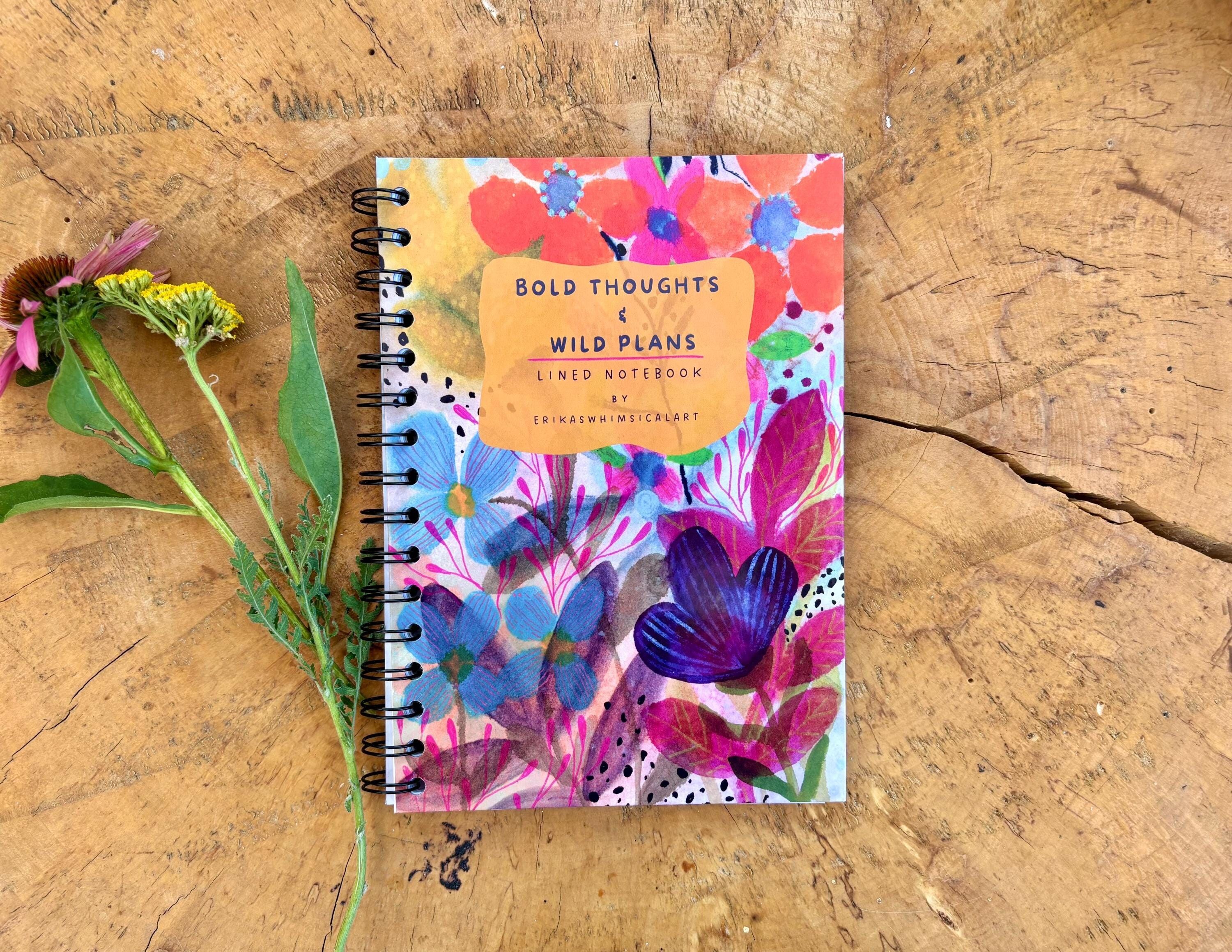 Handmade A5 Floral Notebook: Bold Thoughts & Wild Plans