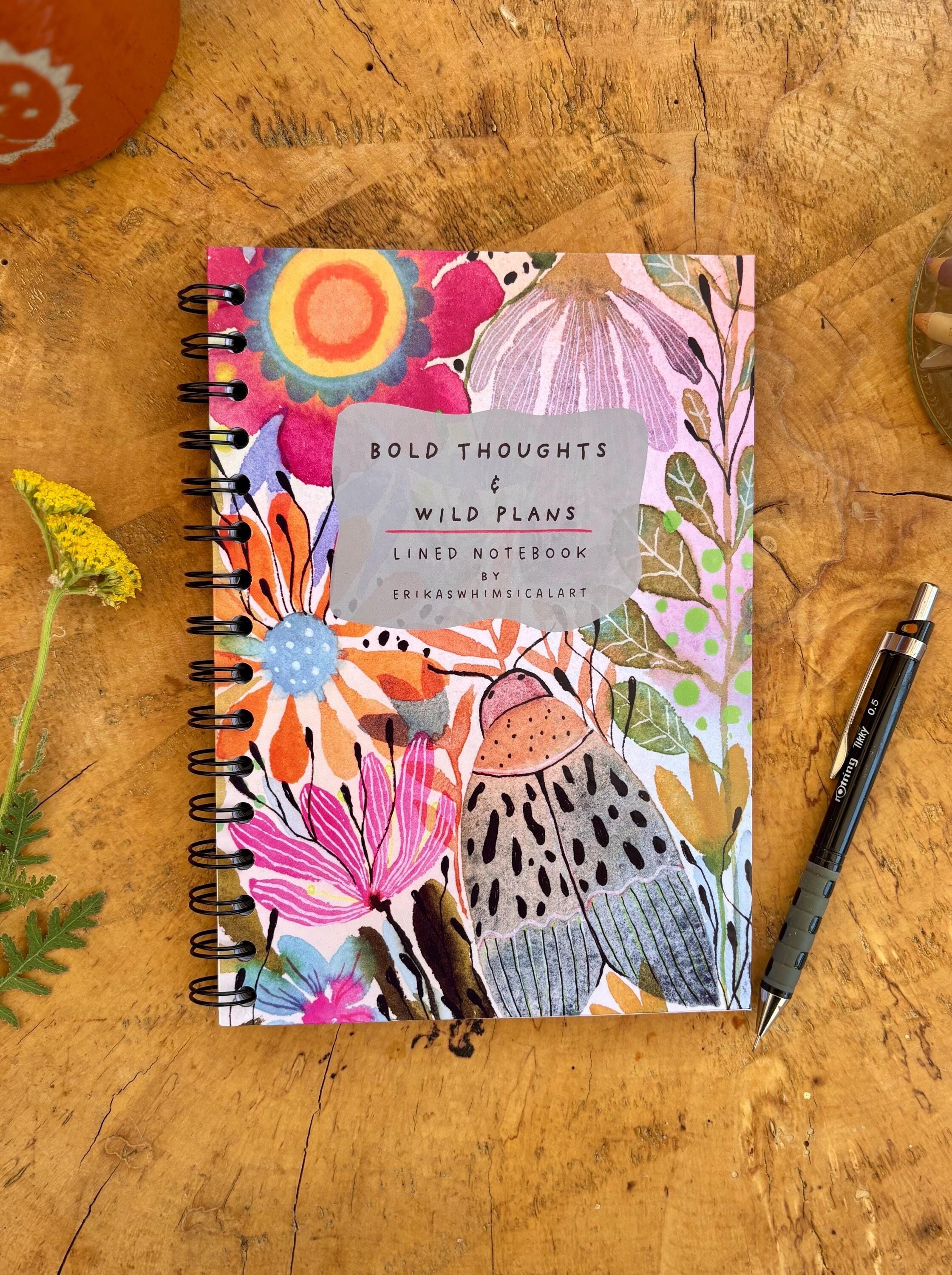 Handmade A5 Floral Notebook: Bold Thoughts & Wild Plans