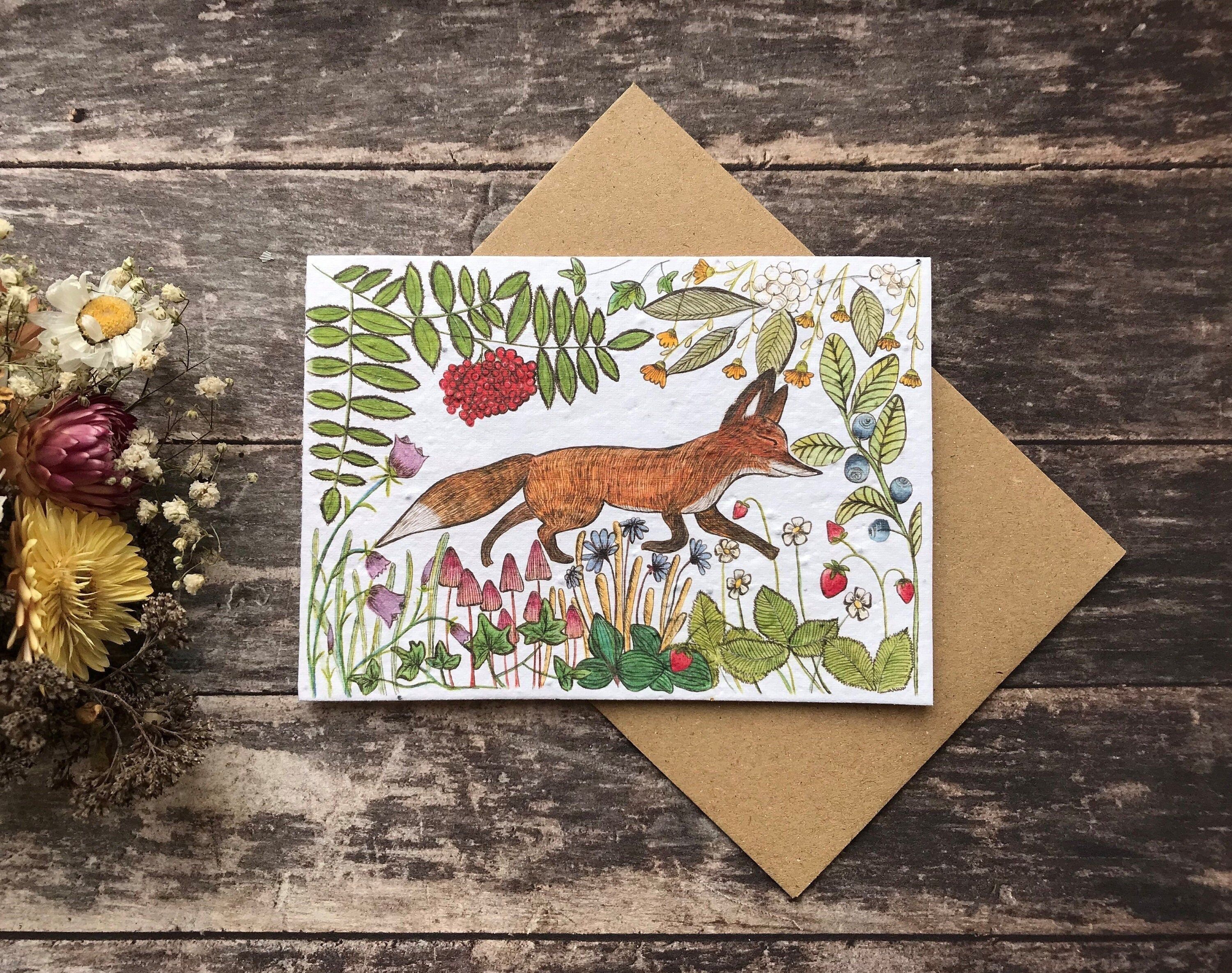 Plantable Seed Paper Birthday Card: Fox & Woodland Flowers