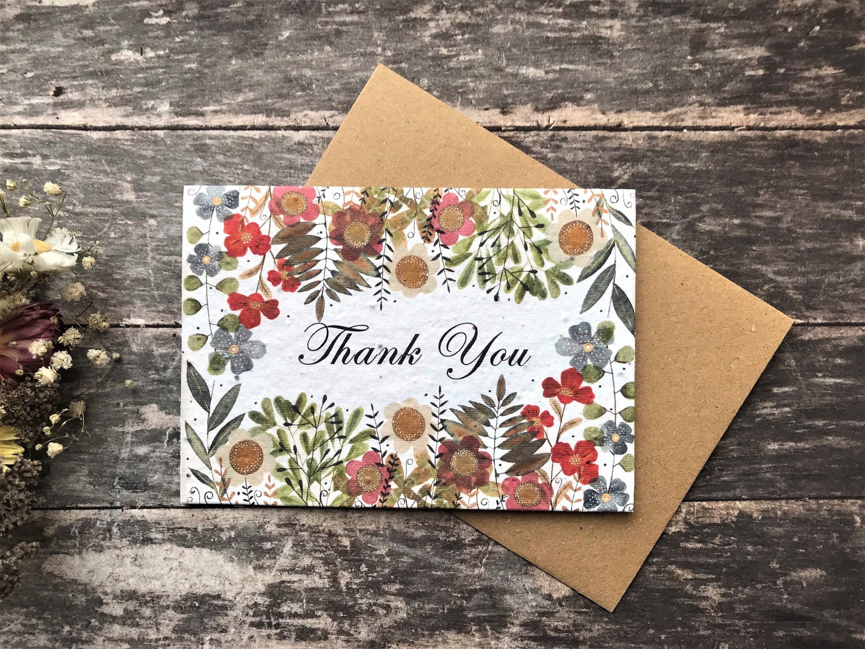 Plantable Seed Paper Thank You Card: Vintage Flower Design
