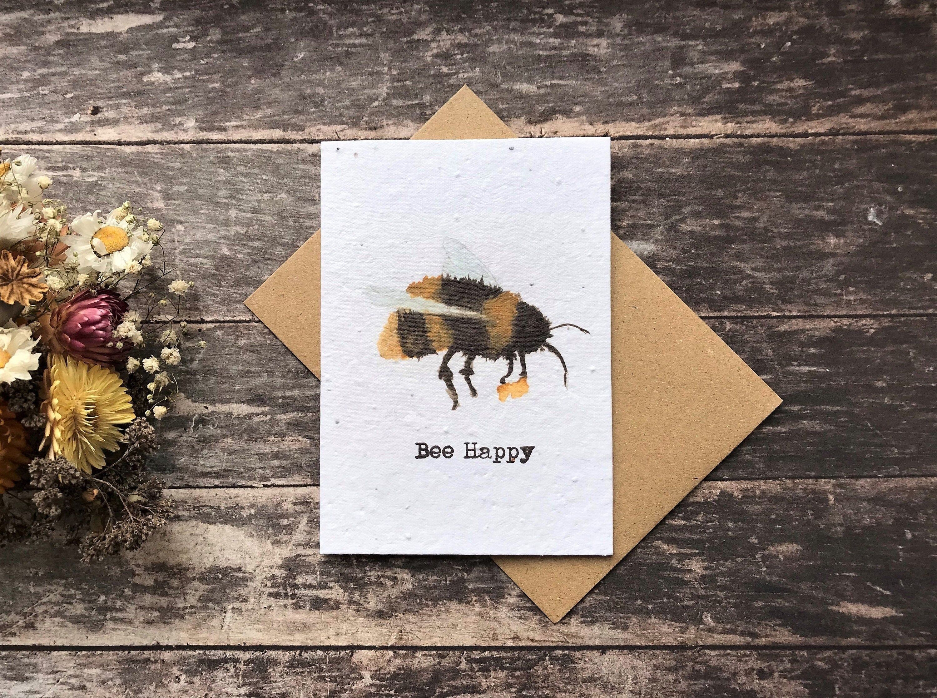 Bee Happy Birthday Card: Plantable Seed Paper, Eco-Friendly