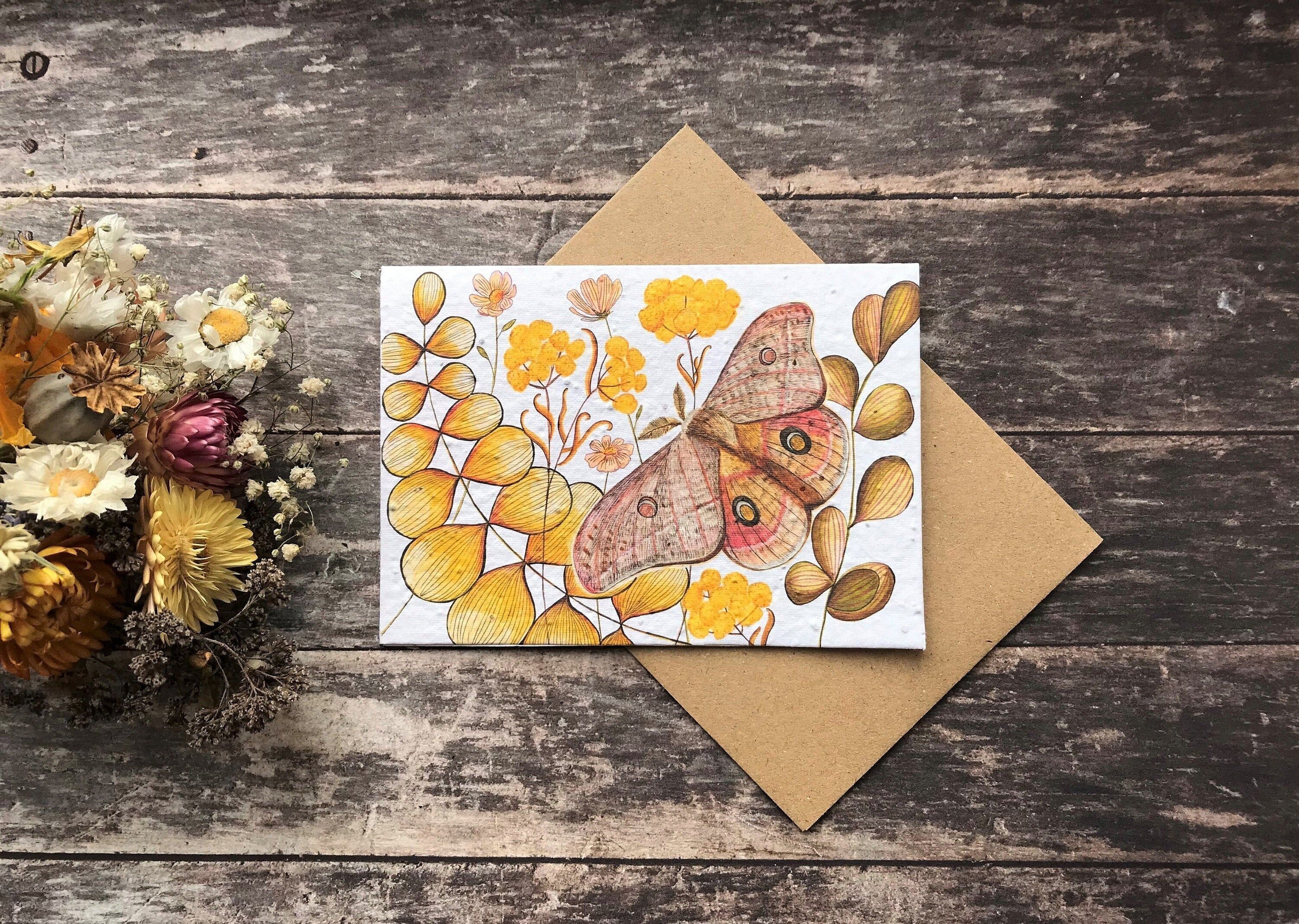 Plantable Seed Paper Moth Birthday Card: Flower Card