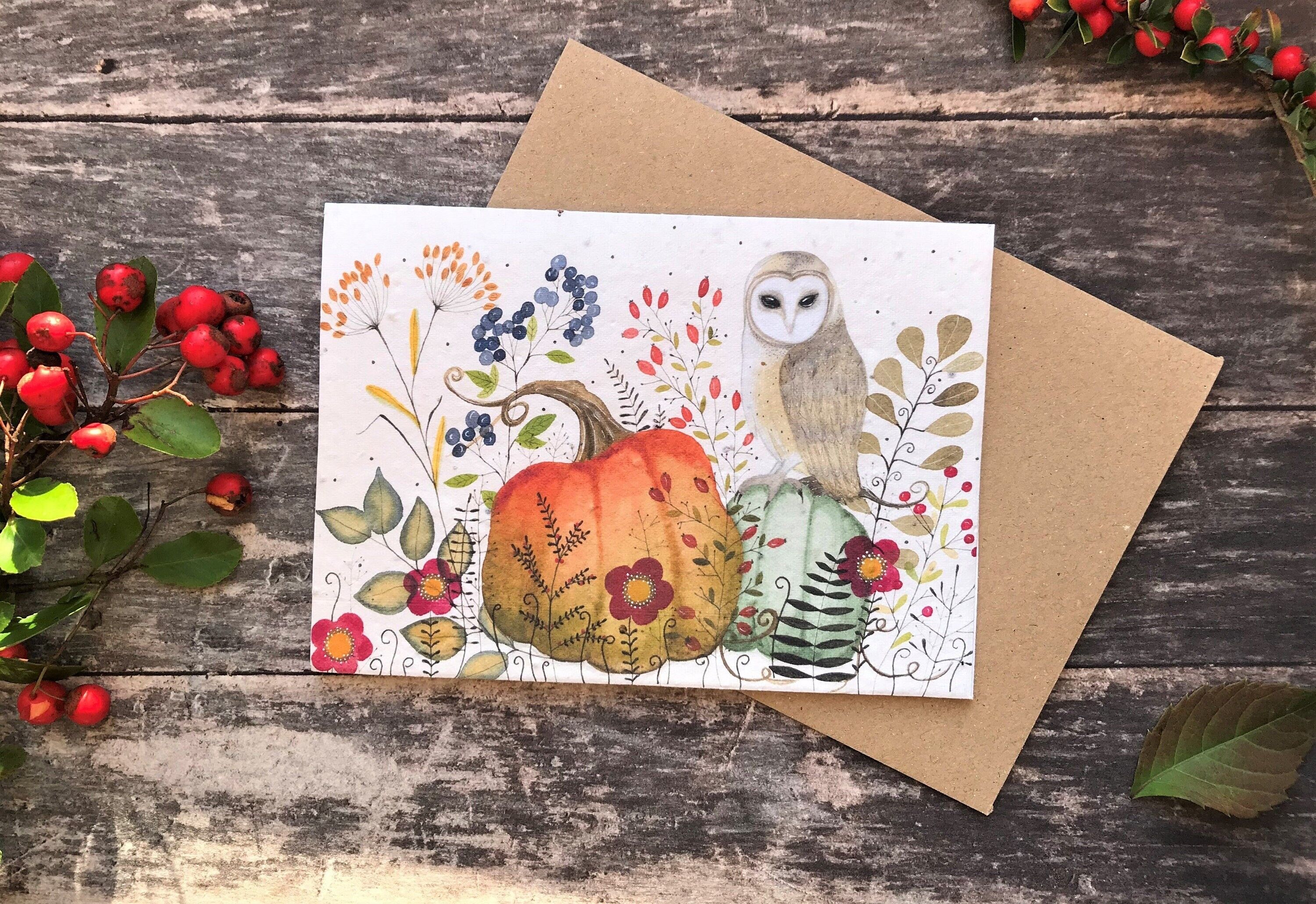 Plantable Seed Paper Owl Birthday Card: Autumn Woodland
