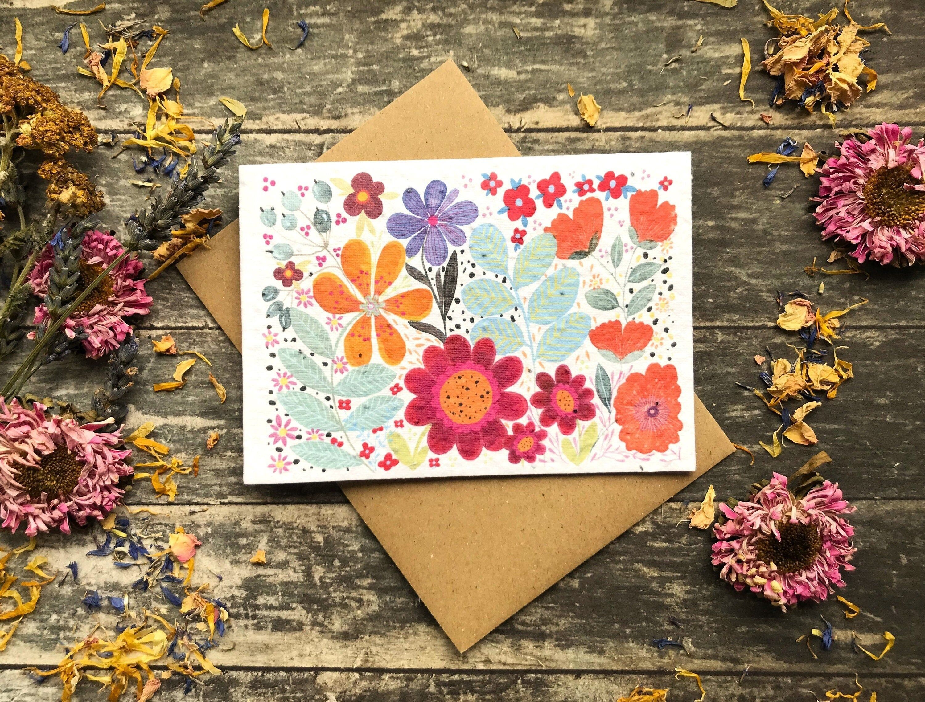 Plantable Seed Paper Card: Watercolor Floral Art, Eco-Friendly