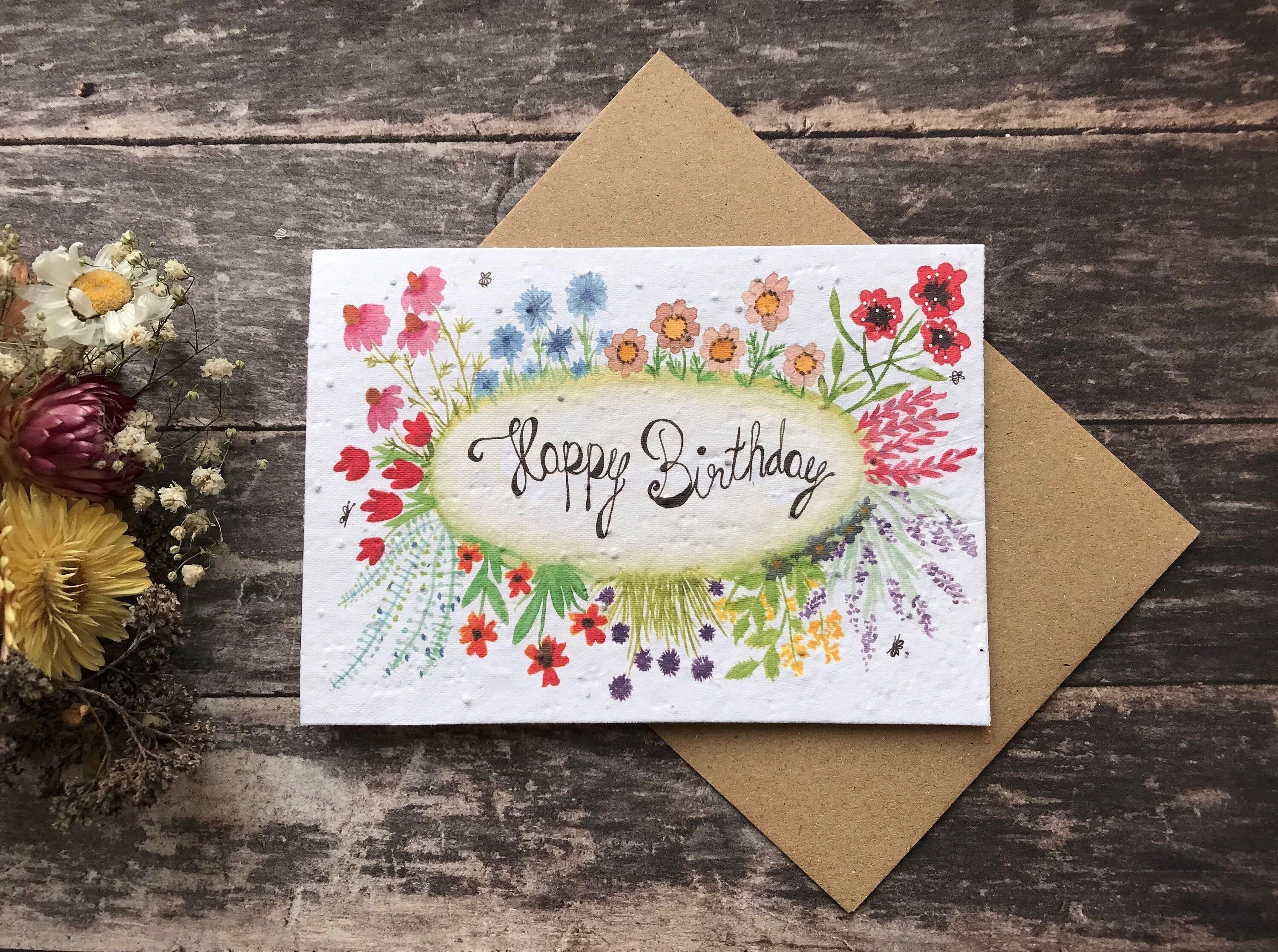 Plantable Seed Paper Birthday Card: Watercolor Flower Greeting