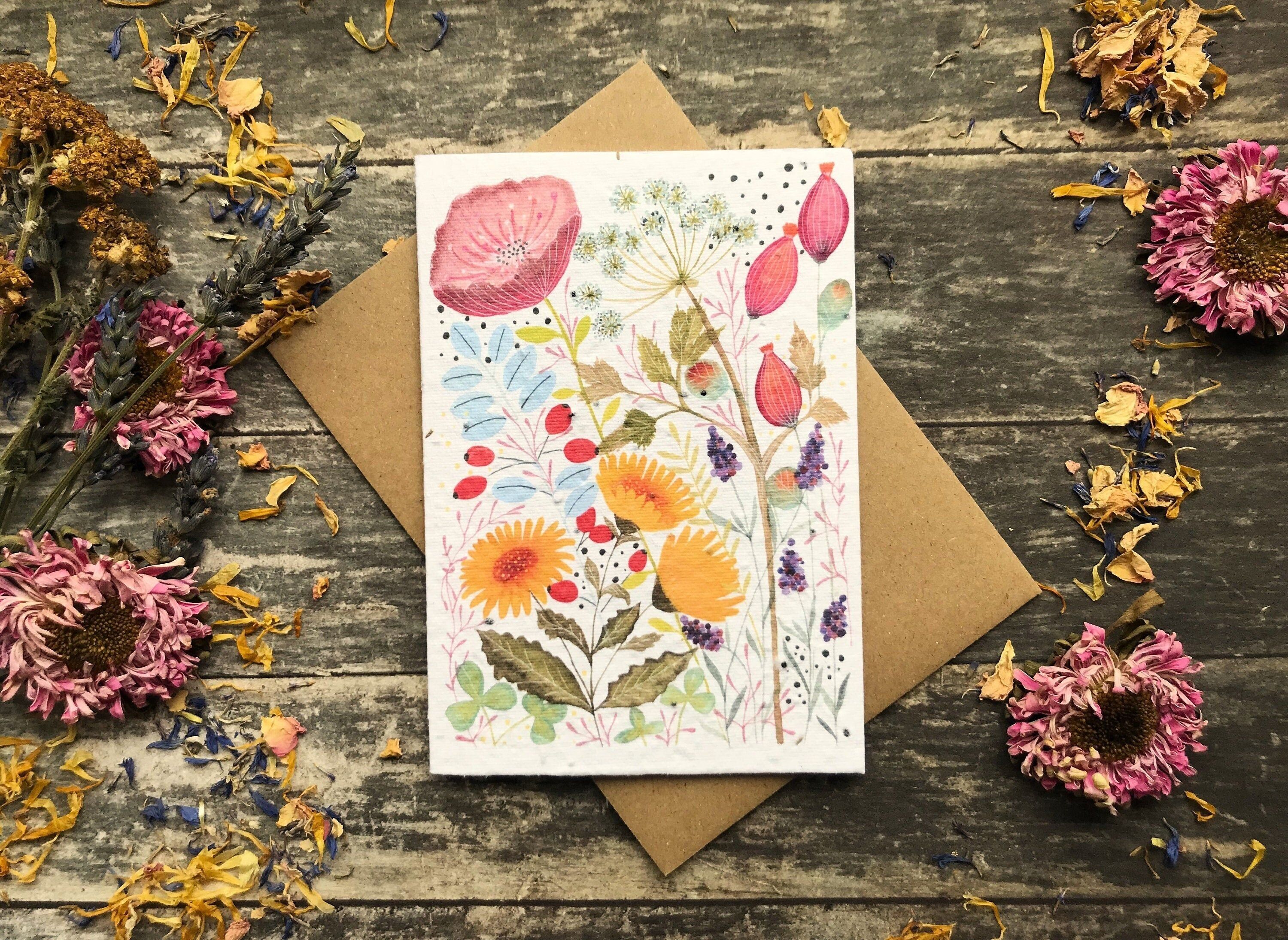 Plantable Seed Paper Card: Watercolor Floral Birthday Card