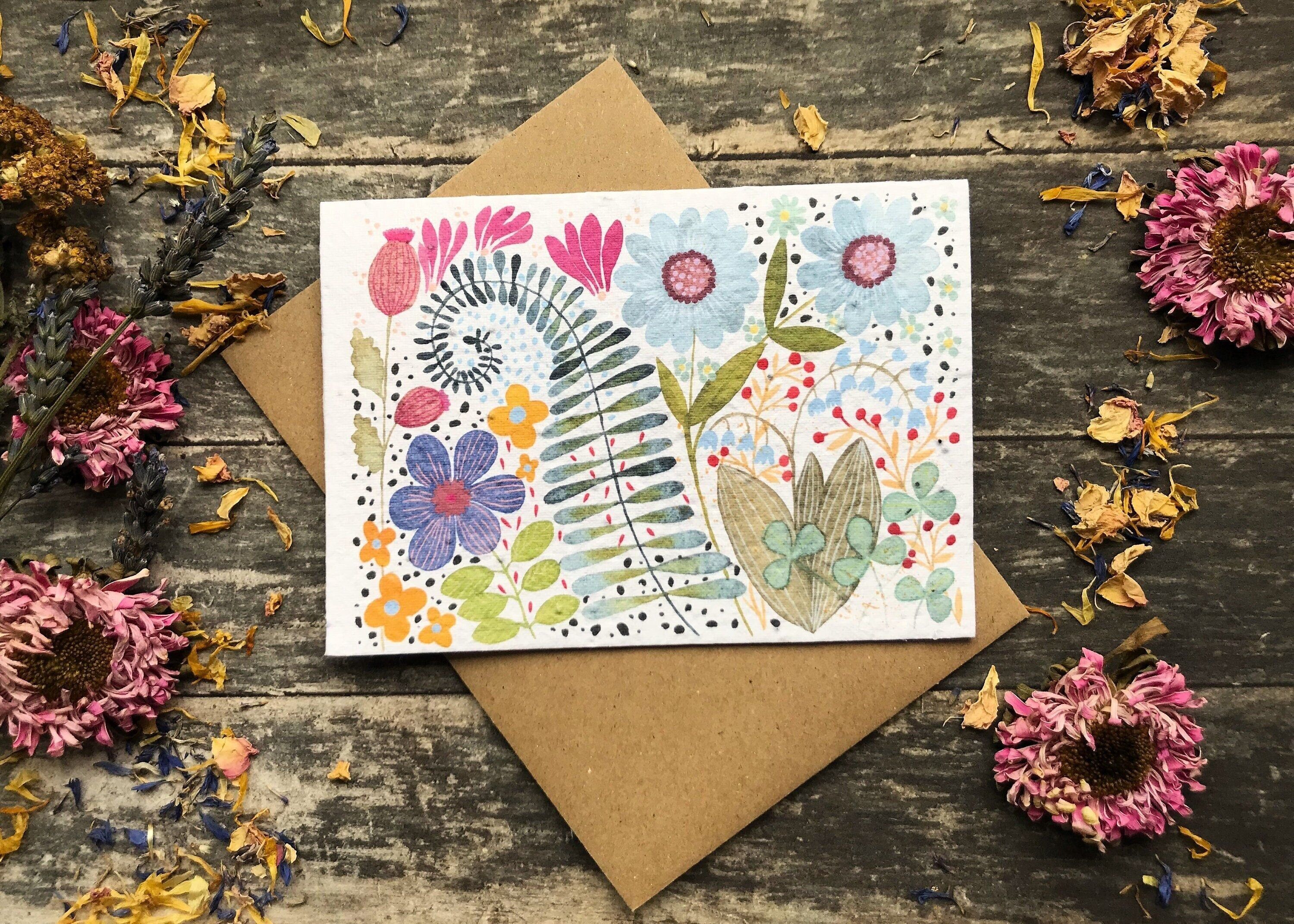 Plantable Seed Paper Card: Watercolour Floral Birthday Greeting