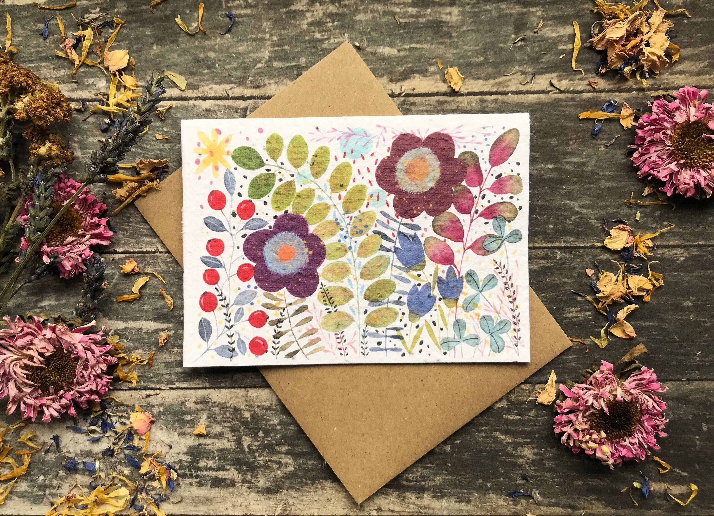 Plantable Seed Paper Card: Watercolor Floral Birthday Greeting