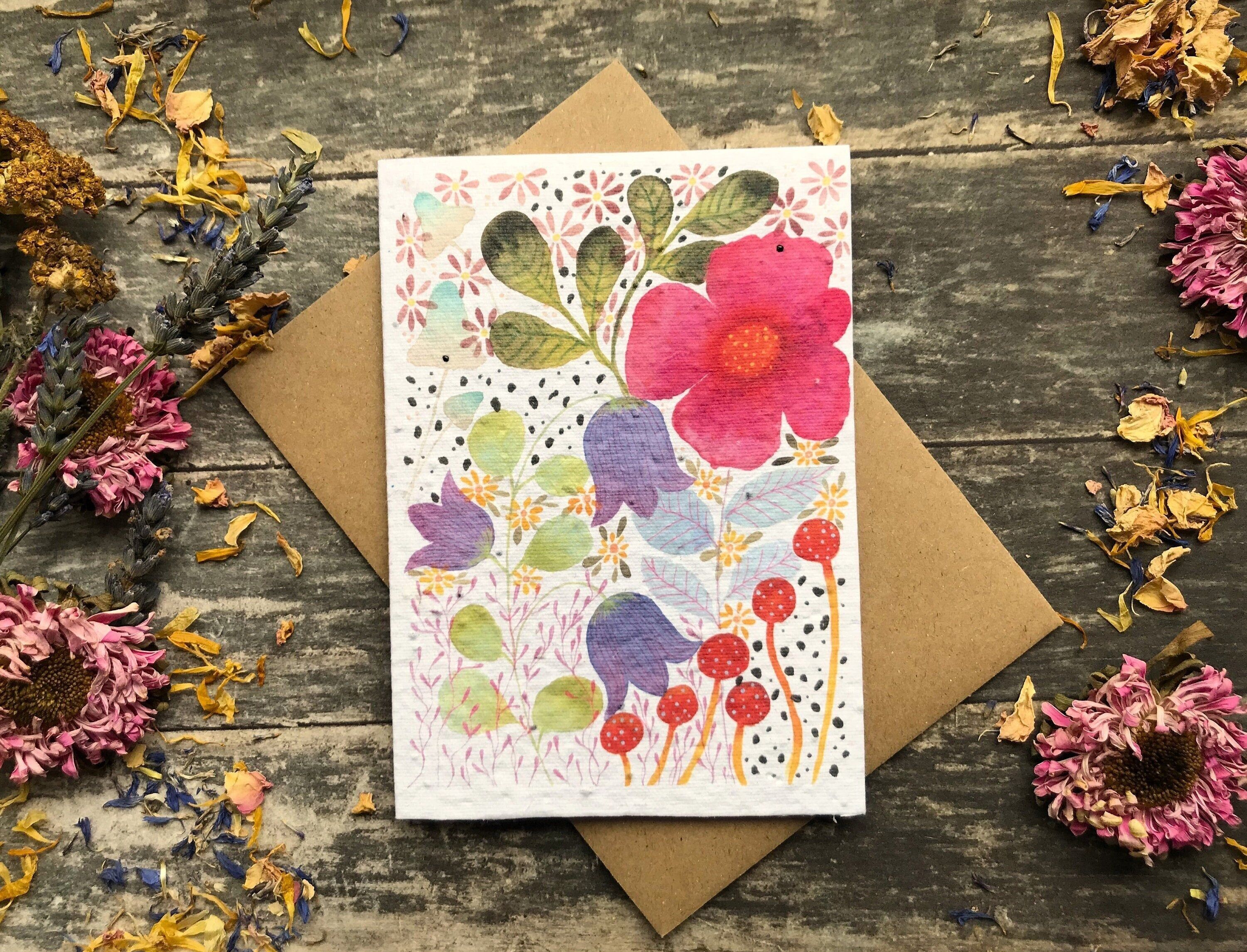 Plantable Seed Paper Card: Watercolor Floral Birthday Greeting