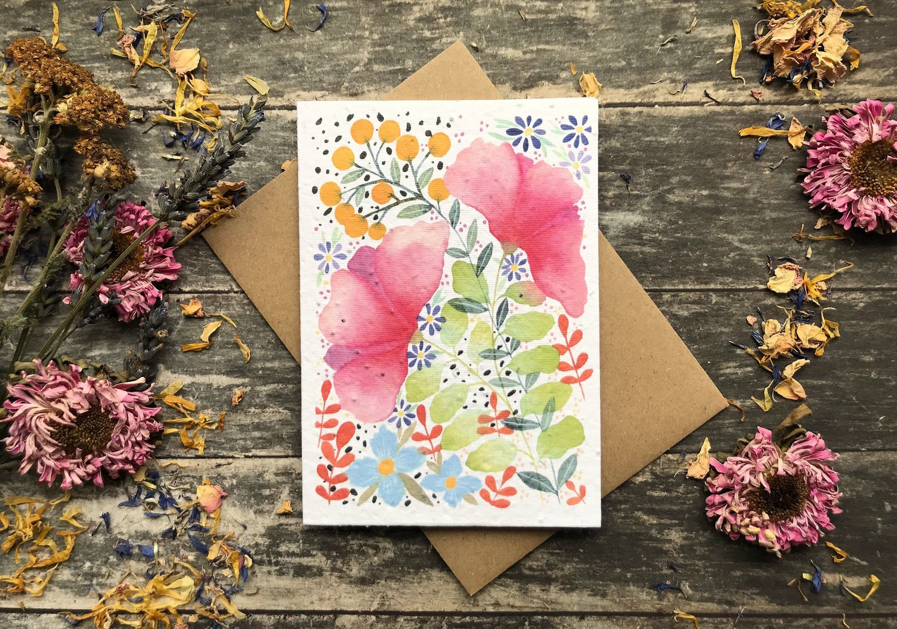 Plantable Seed Paper Card: Watercolor Floral Birthday Greeting