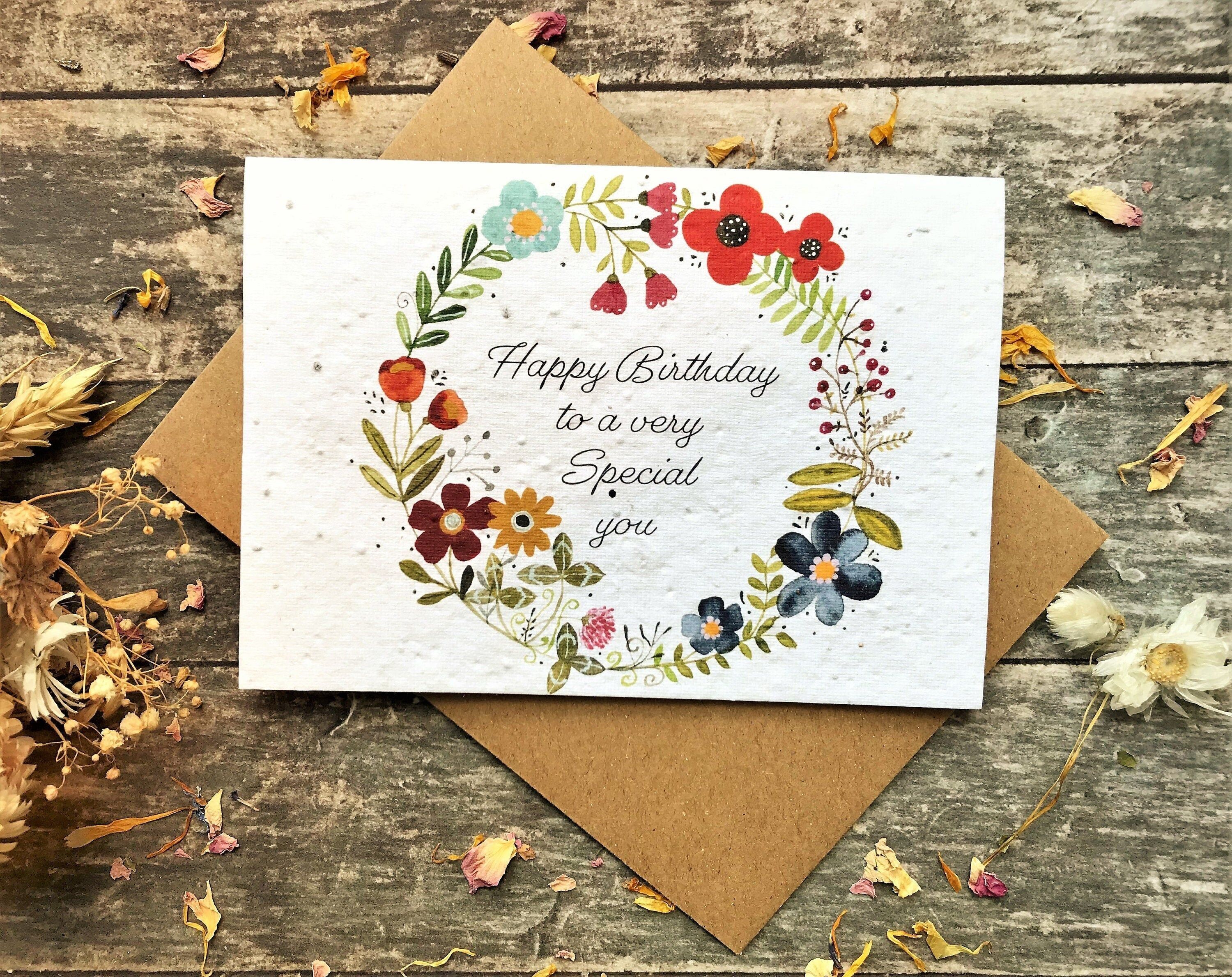 Plantable Seed Paper Birthday Card: Floral Heart Design