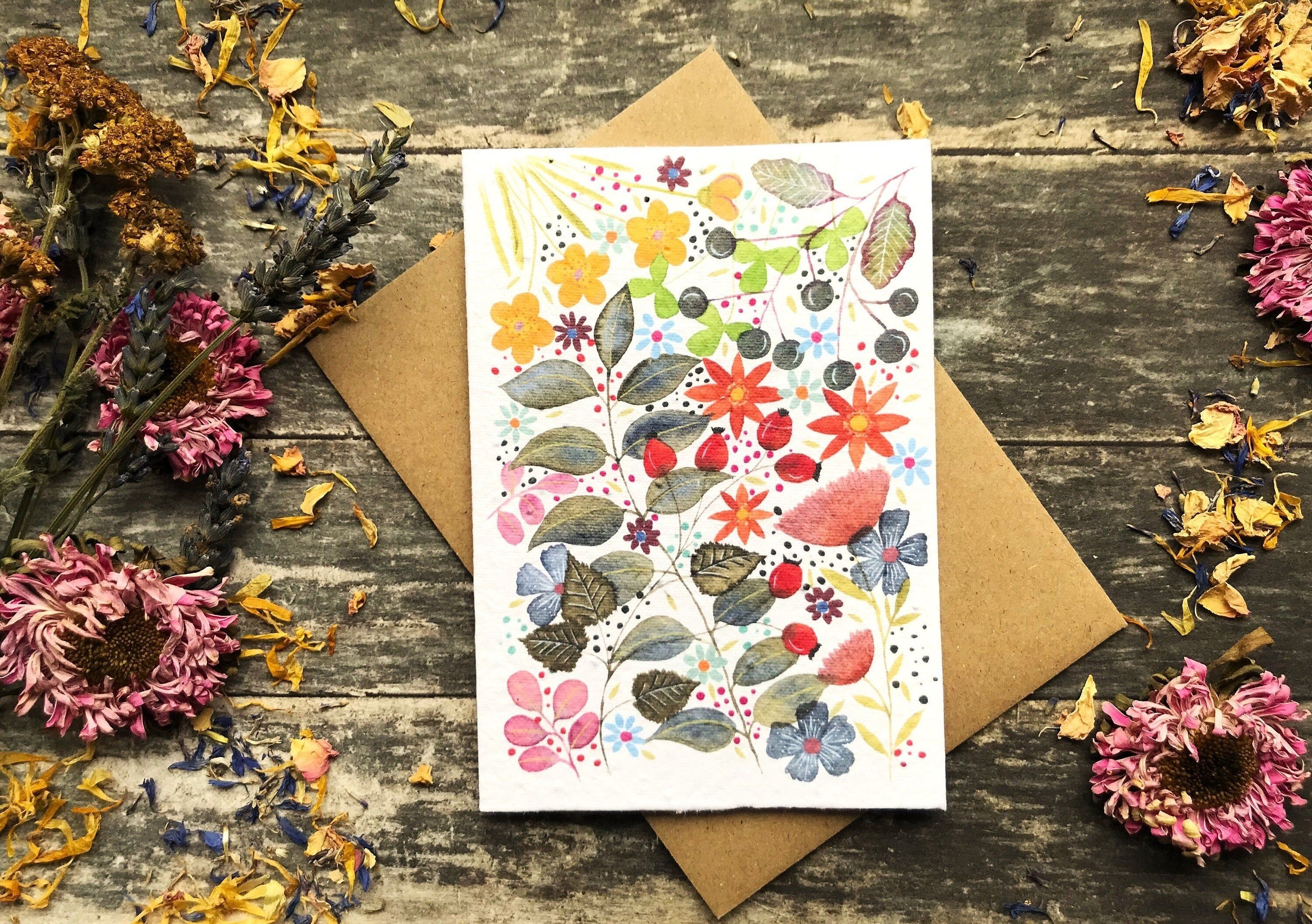 Plantable Seed Paper Card: Watercolour Floral Birthday Greeting Card