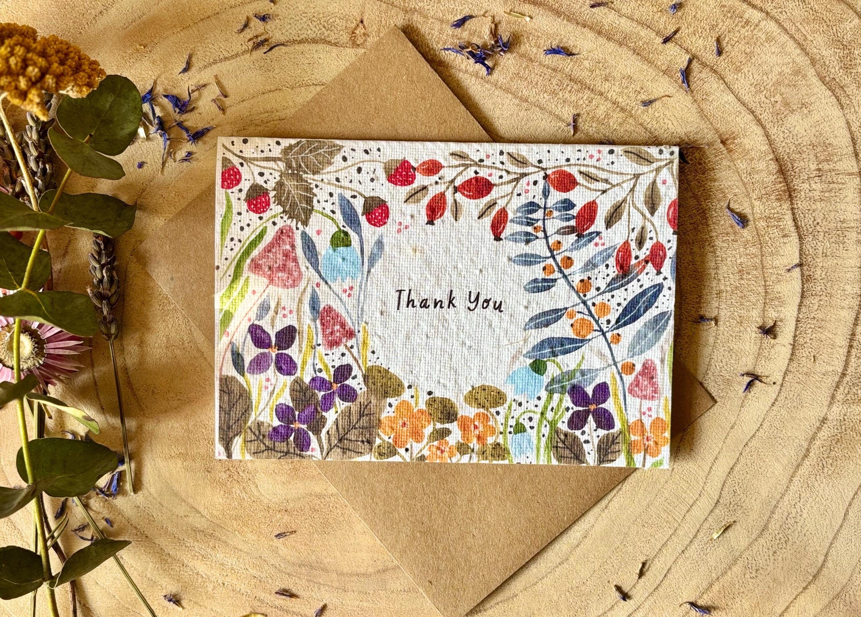 Plantable Seed Paper Thank You Card: Vintage Flower Design