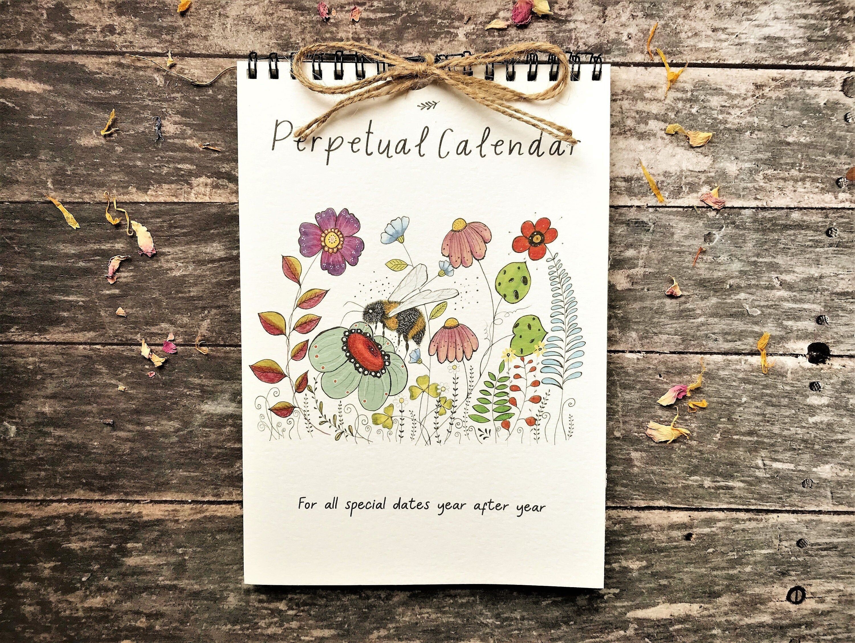 Calendario perpetuo fatto a mano: promemoria di compleanno illustrato con motivi floreali