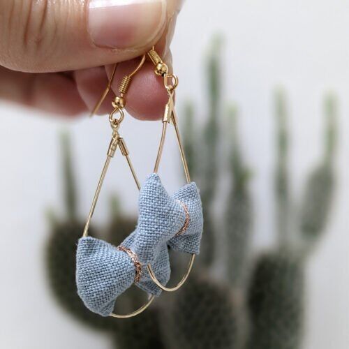 Blue-grey linen drop earrings