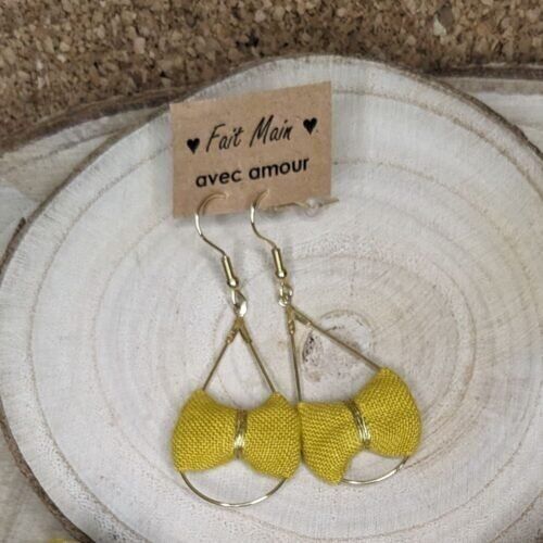 Mustard yellow linen drop earrings