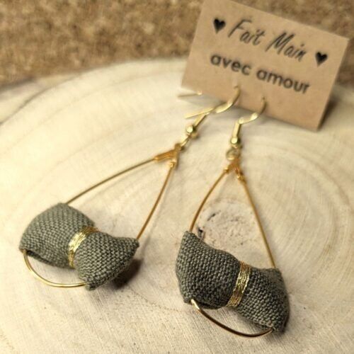 Khaki linen drop earrings