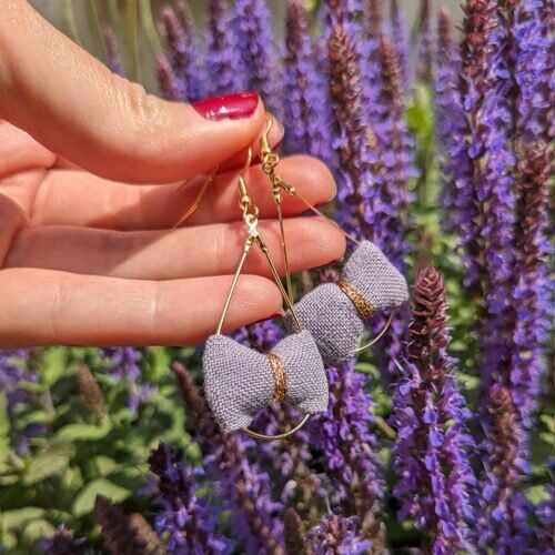 Purple trigant linen drop earrings
