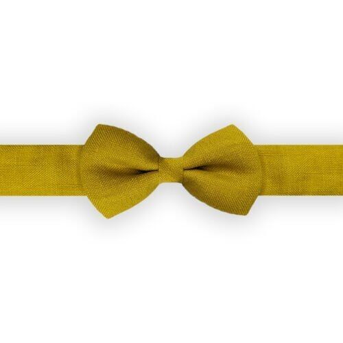 Noeud papillon enfant lin spirant jaune moutarde