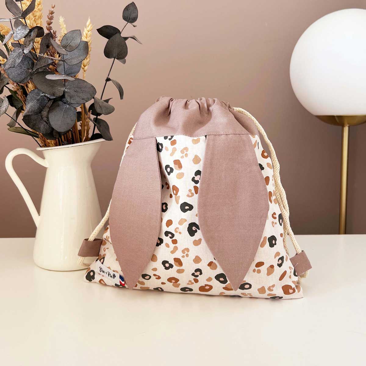 Sac à dos enfant personnalisable réversible - fait main France - tissu Oeko-Tex - Léopard