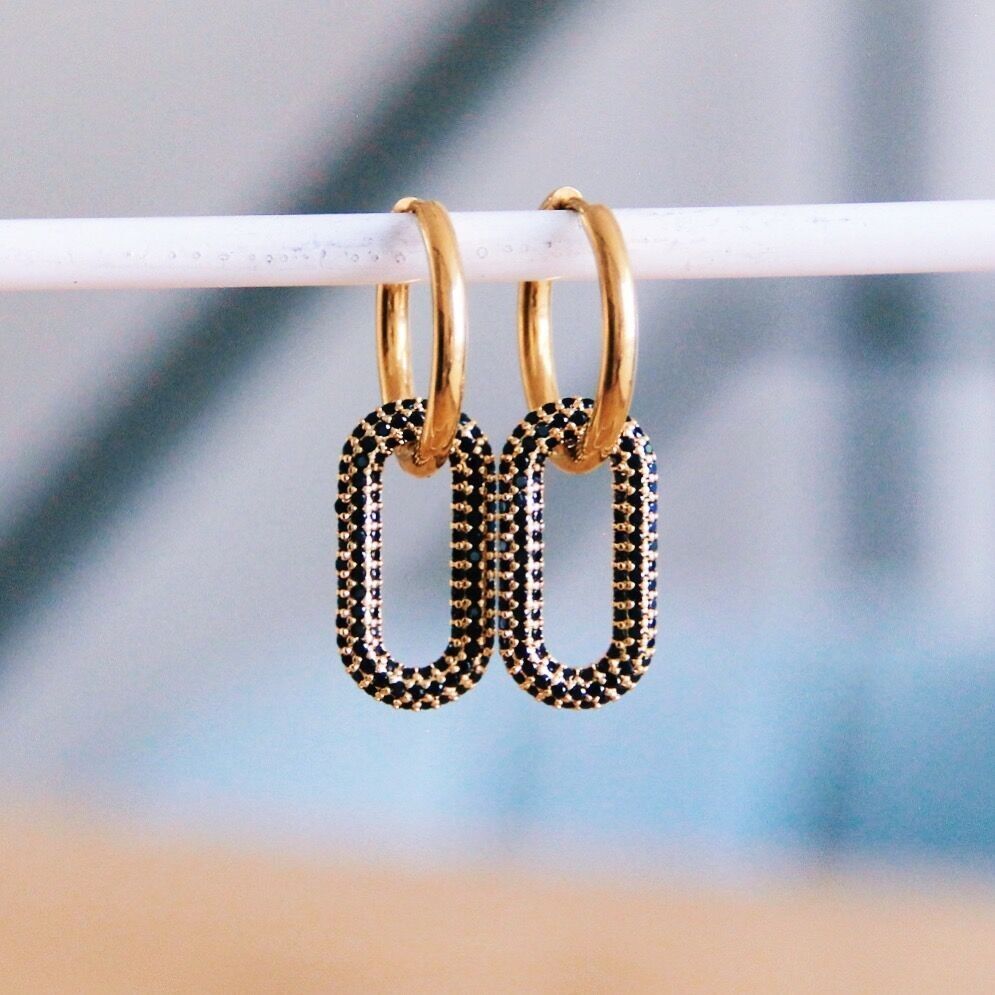 Orecchino pendente ovale in cristallo - nero