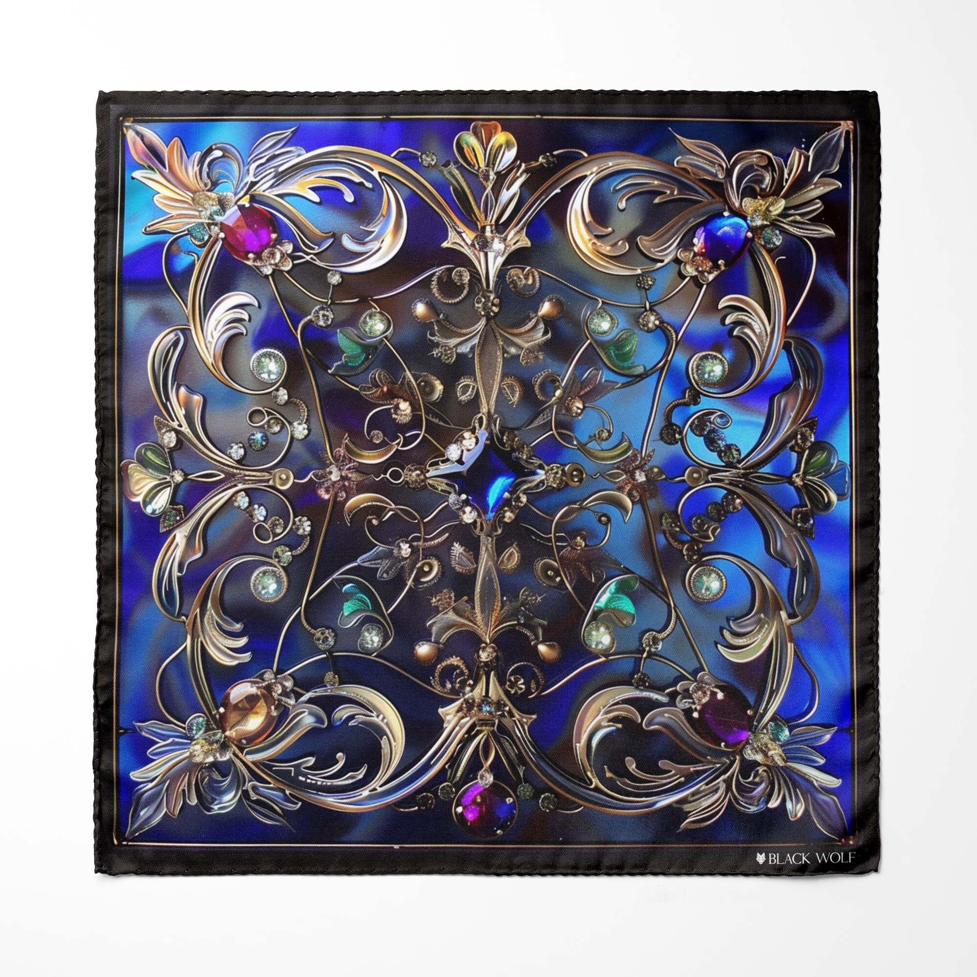 UN FAZZOLETTO DA TASCHINO CIRCOLARE CON MOTIVO FLOREALE ORO