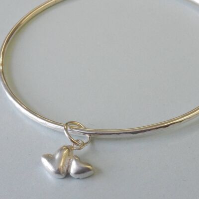 Puffed Heart Double Heart Bangle__6.8cms internal diameter (large adult)