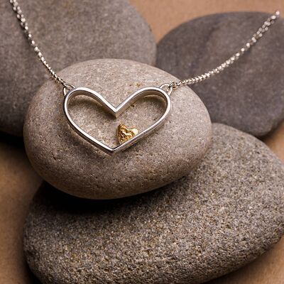 Sweetheart Pendant and Chain - Silver with gold heart detail__Rose Gold Inner Heart