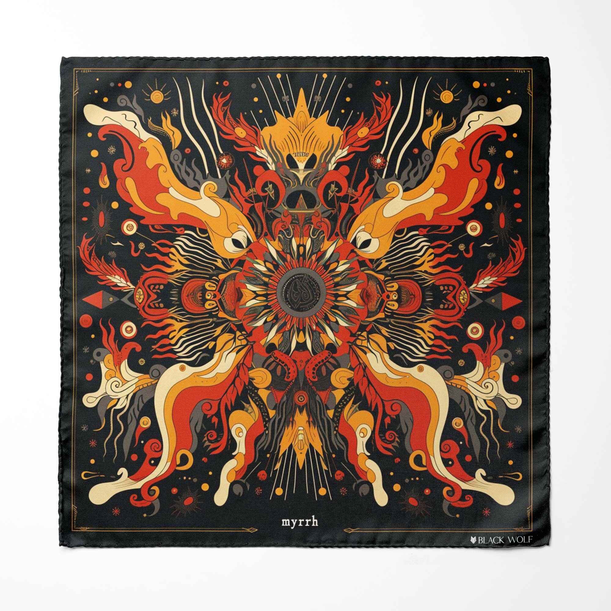 FAZZOLETTO DA TASCHINO IN SETA CON DRAGO DI FUOCO