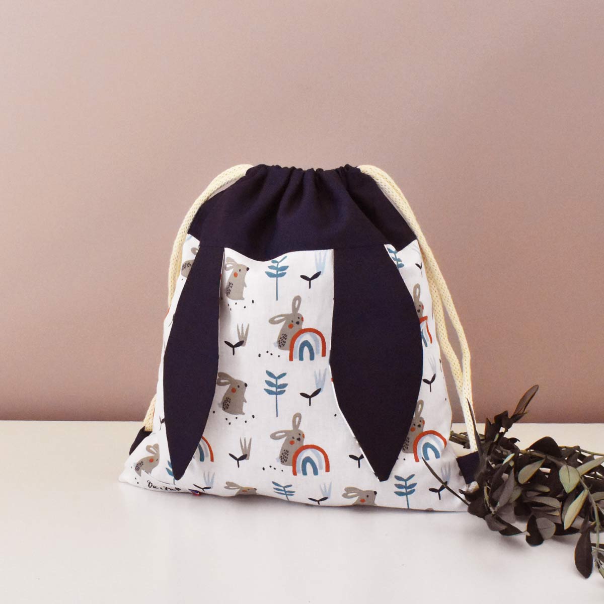 Children's backpack with customizable rabbit and leopard print - handmade in France, Oeko-Tex certified - Baltic