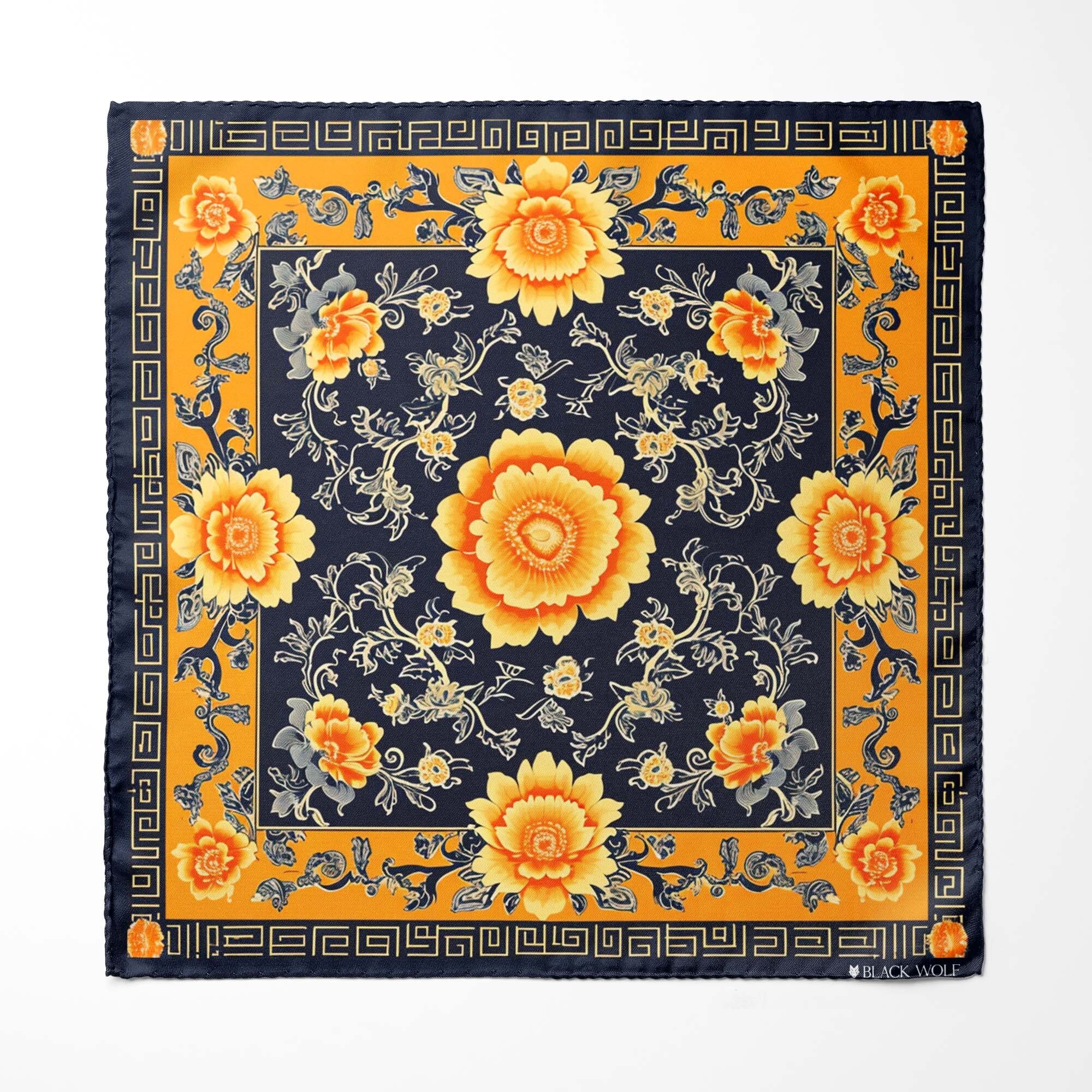 FAZZOLETTO DA TASCHINO IN SETA CON FIORI E FOGLIE