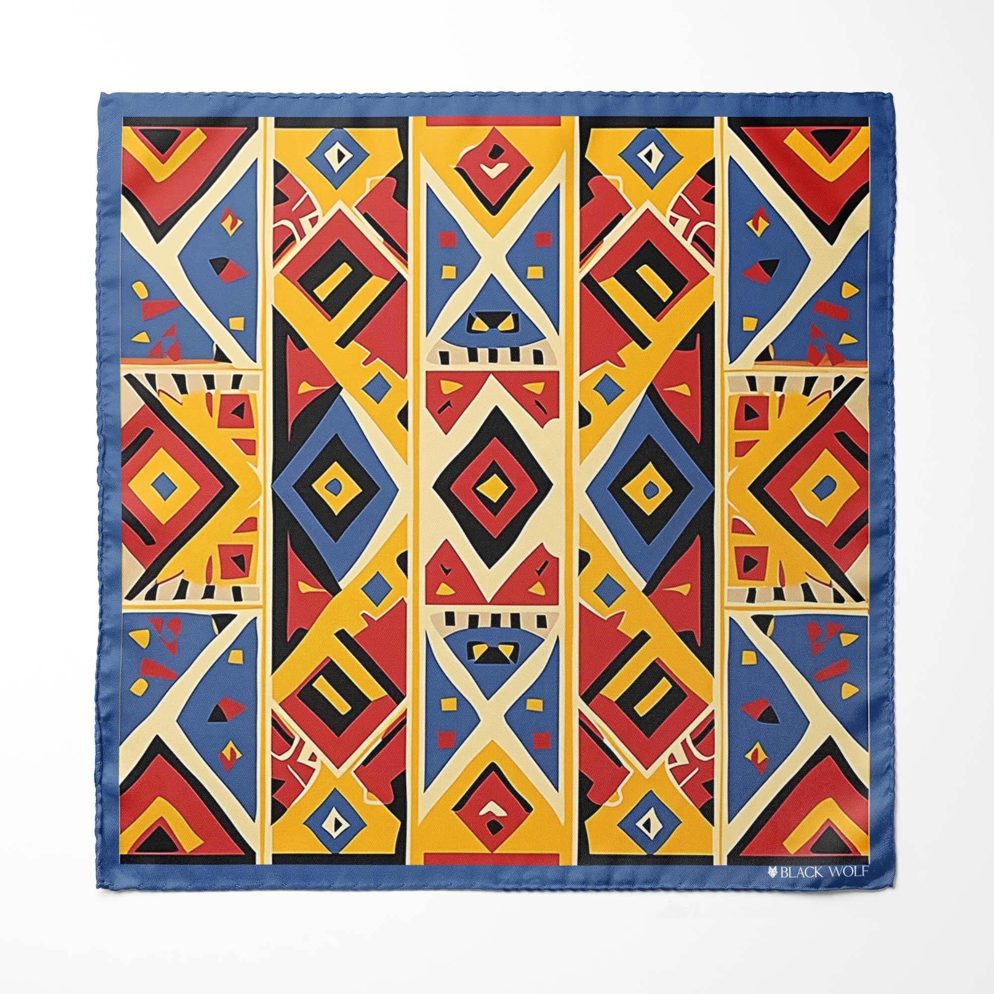 FAZZOLETTO DA TASCHINO IN SETA CON MOTIVO TRIBALE GEOMETRICO
