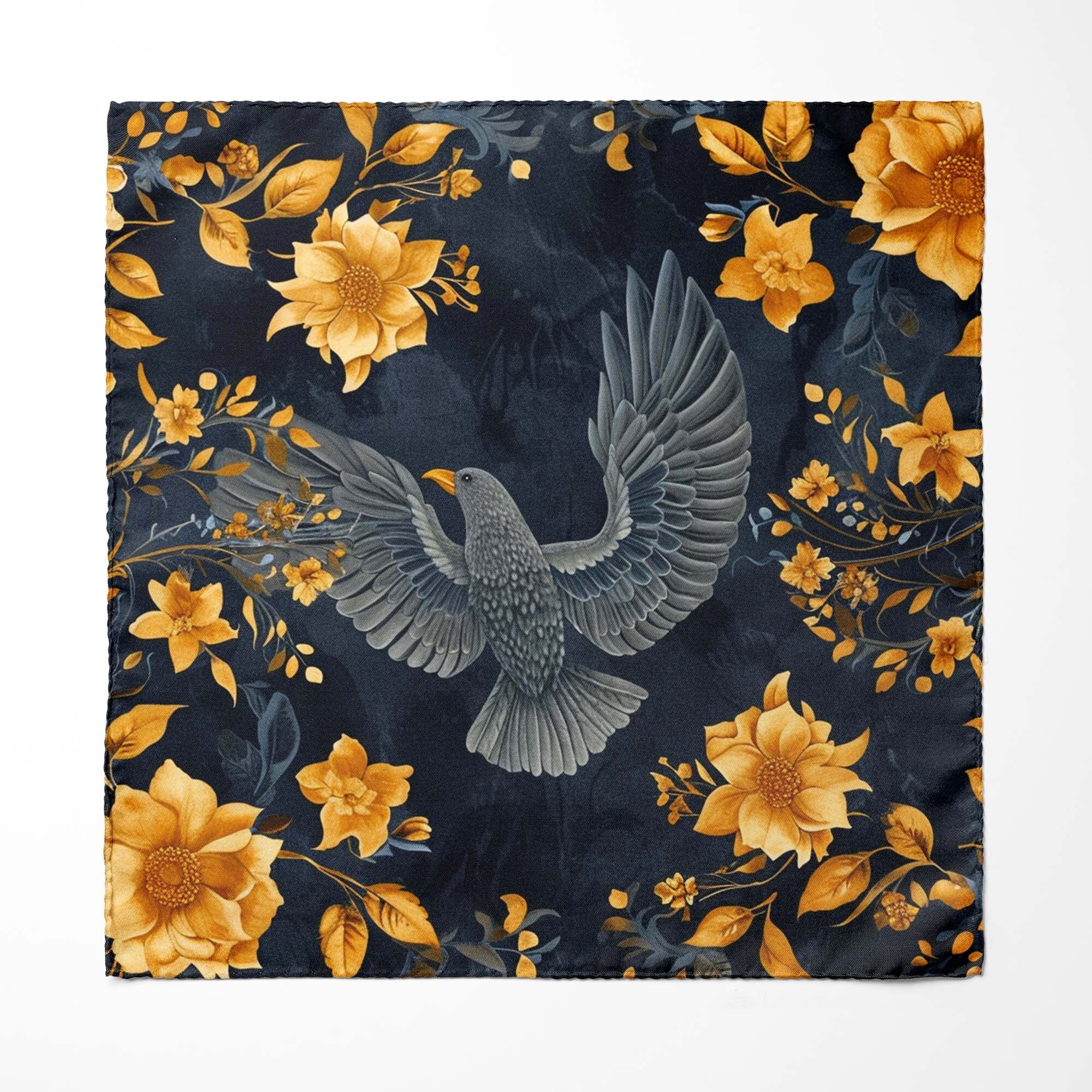 FAZZOLETTO DA TASCHINO IN SETA CON COLIBRI D'ORO