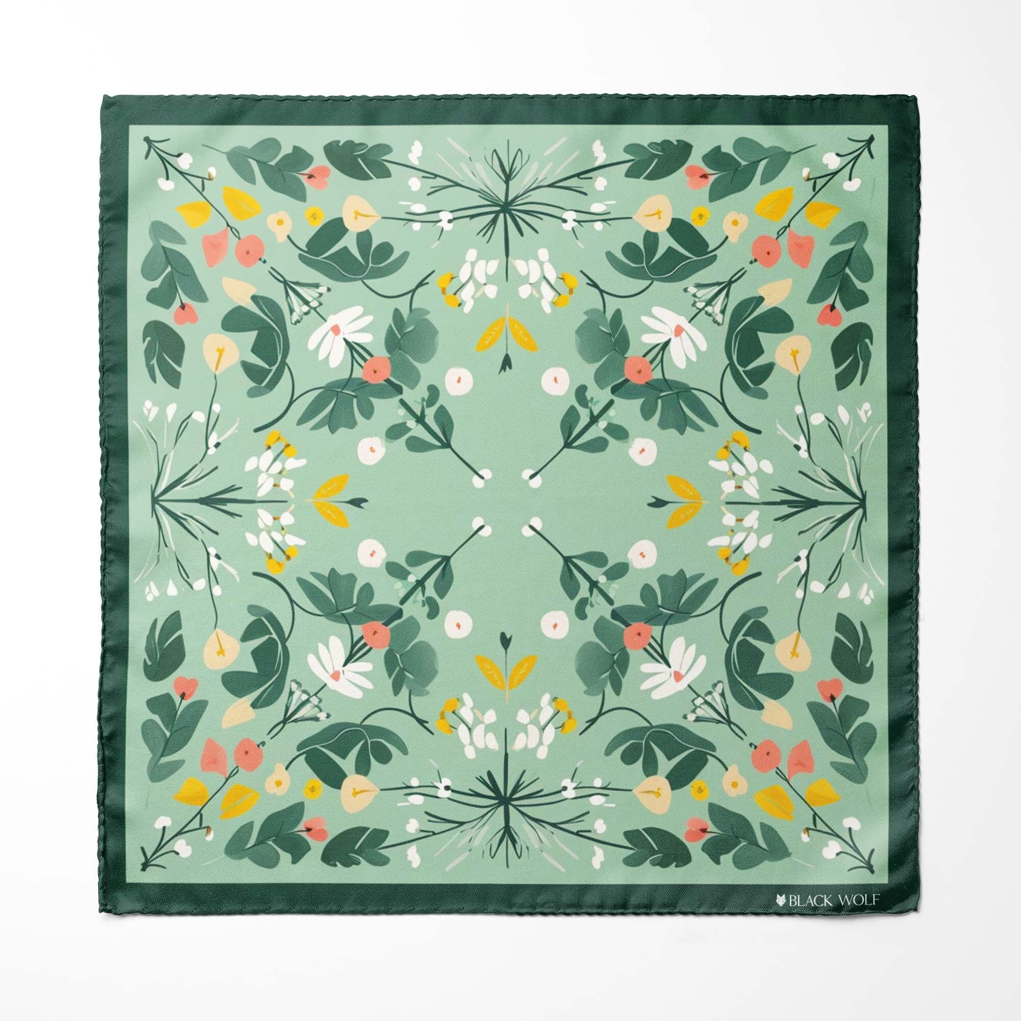 FAZZOLETTO DA TASCHINO IN SETA CON GIARDINO ILLUSTRATO