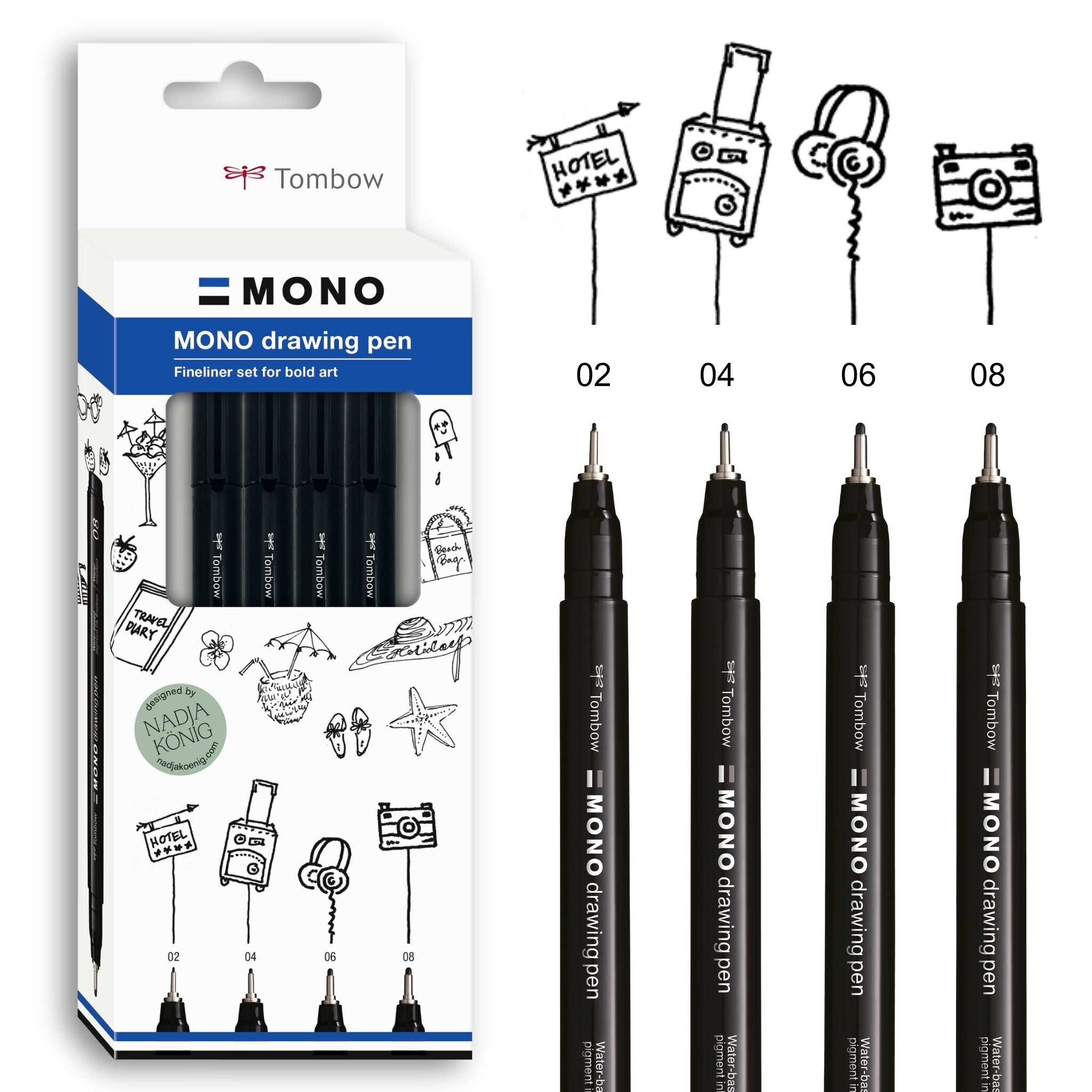 Fineliner MONO drawing pen set 4 pièces de différentes largeurs, noir