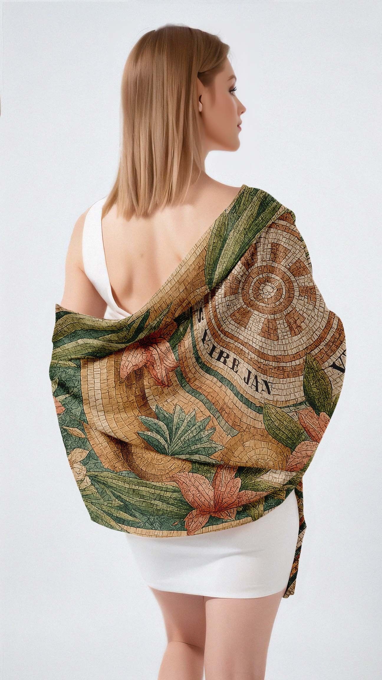 SCIARPA LUNGA DA DONNA IN SETA GROTTESCA ANTICA