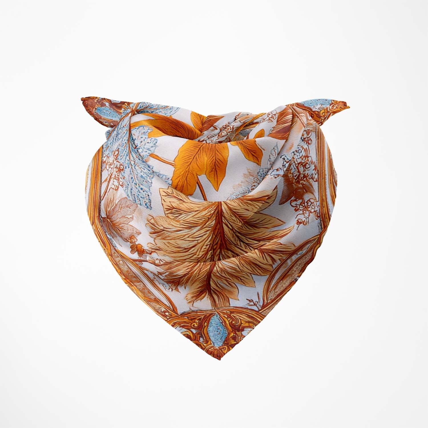 PAÑUELO DE SEDA CON FOLLAJE DORADO