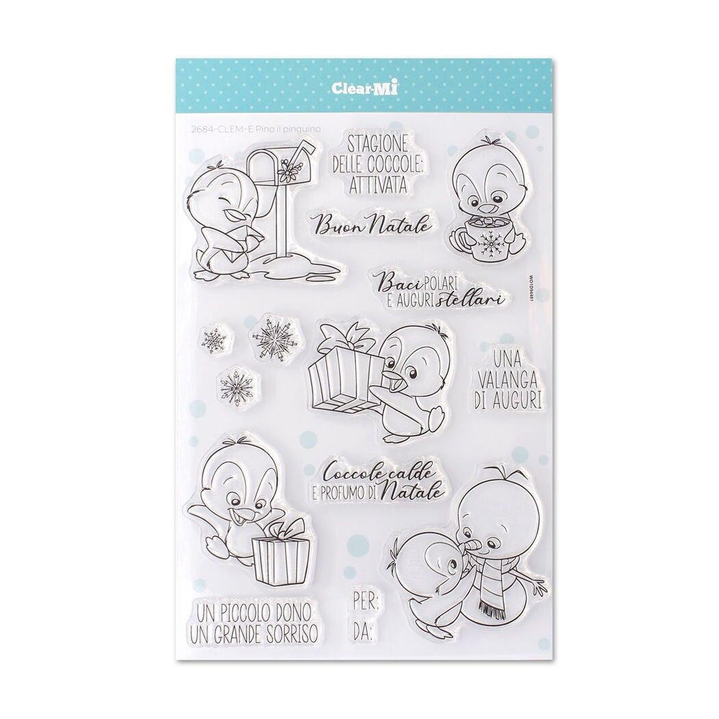 Timbri in durchsichtigem Polymer Pino il pinguino