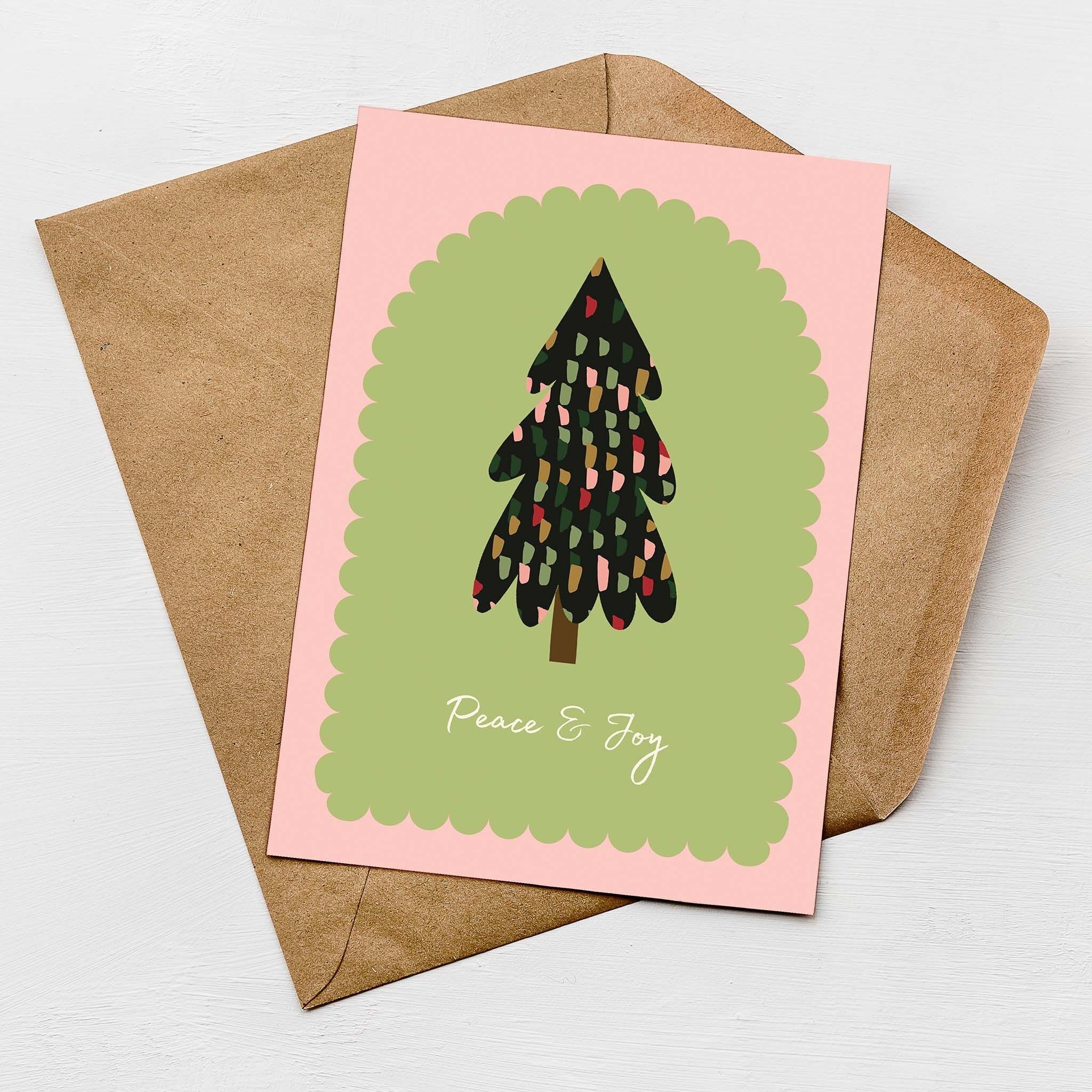 Peace & Joy Weihnachtskarte | Moderne Weihnachtsbaumkarte