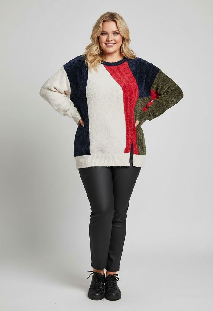 Suéter azul con bloques de color de talla grande (JX093)