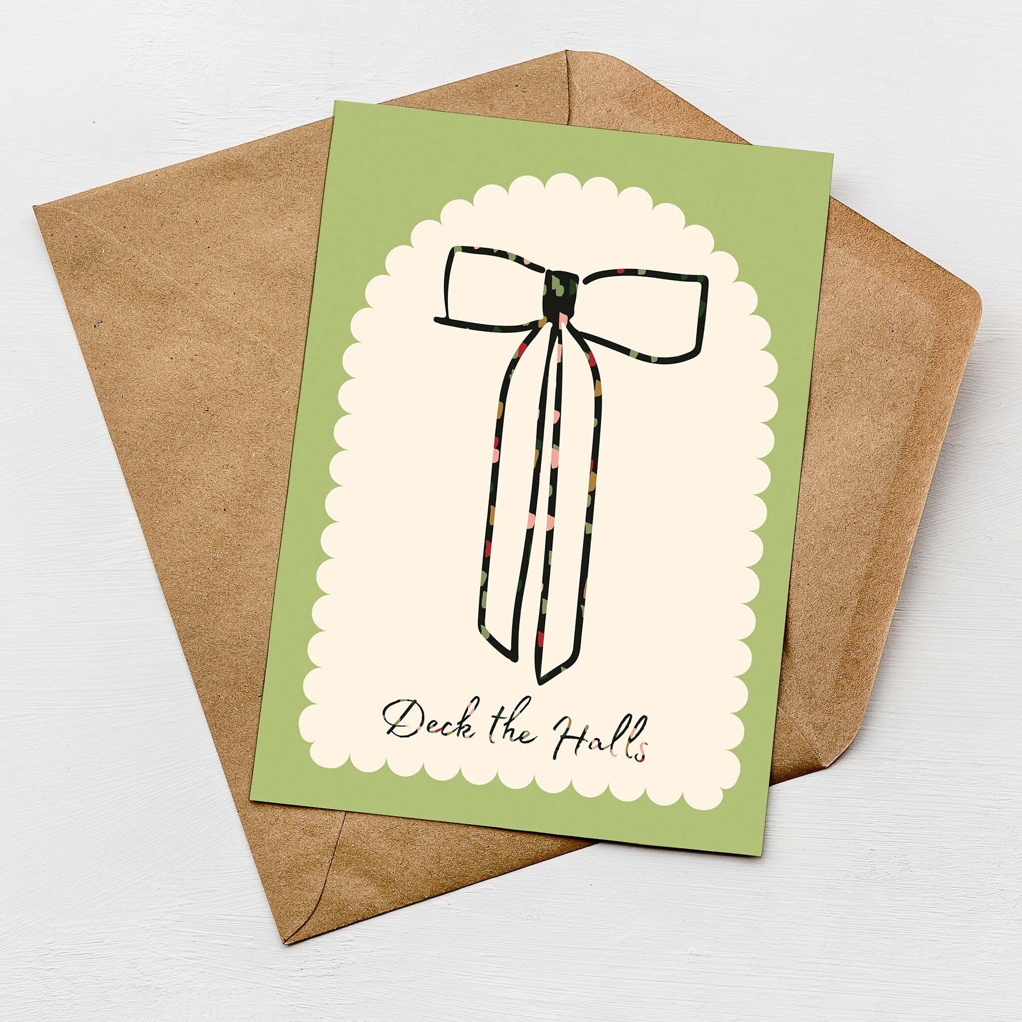 Festliche Schleifenkarte | Deck the Halls Minimalistische Weihnachtskarte