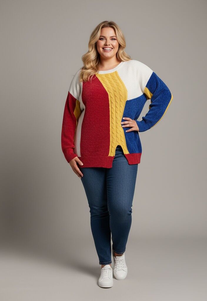 Suéter blanco con bloques de color de talla grande (JX093)