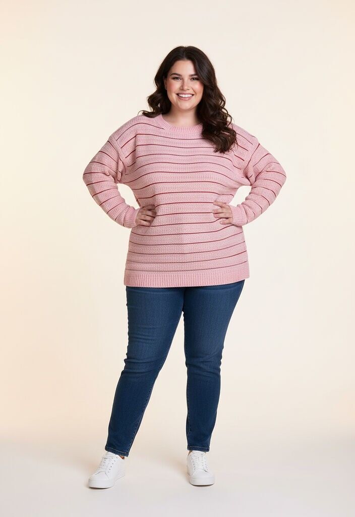 Suéter de talla grande con lurex rosa (JX096)