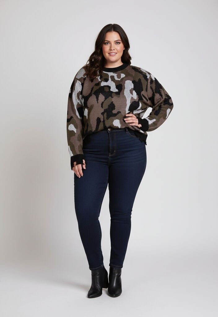 Suéter con estampado militar de talla grande (JX100)