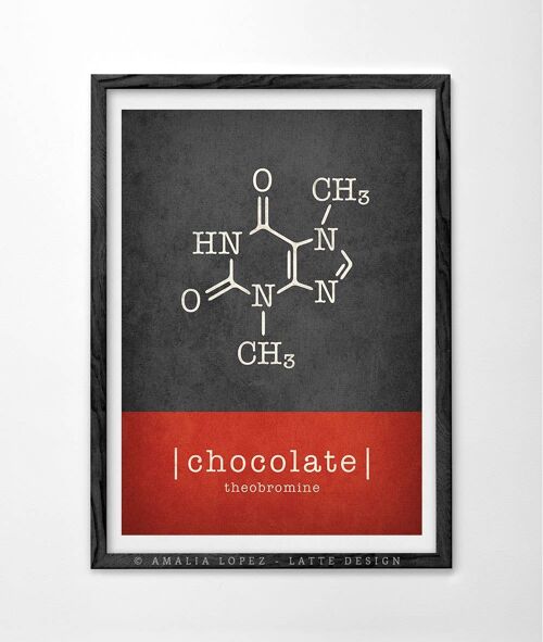 Chocolate molecule Art print. Red and grey chocolate print__A3 (11.7'' x 16.5’’)